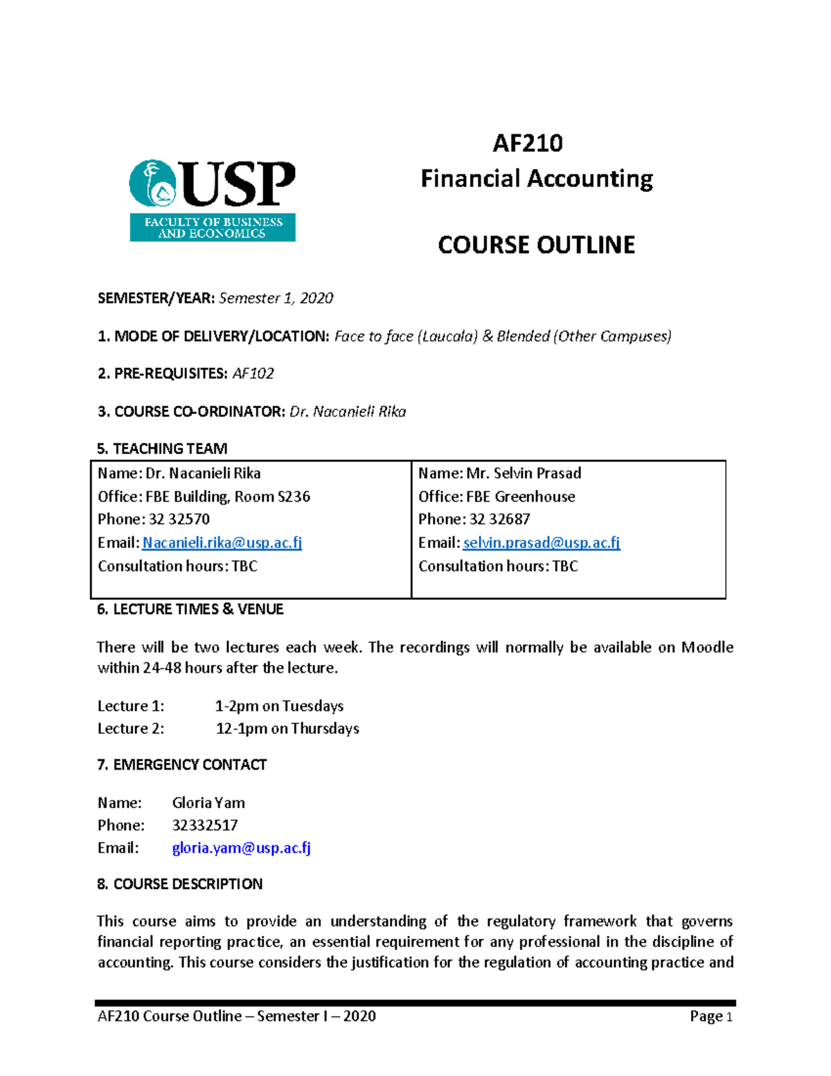 AF210 Financial Accounting Course Outline - Semester 1, 2020 - Studocu