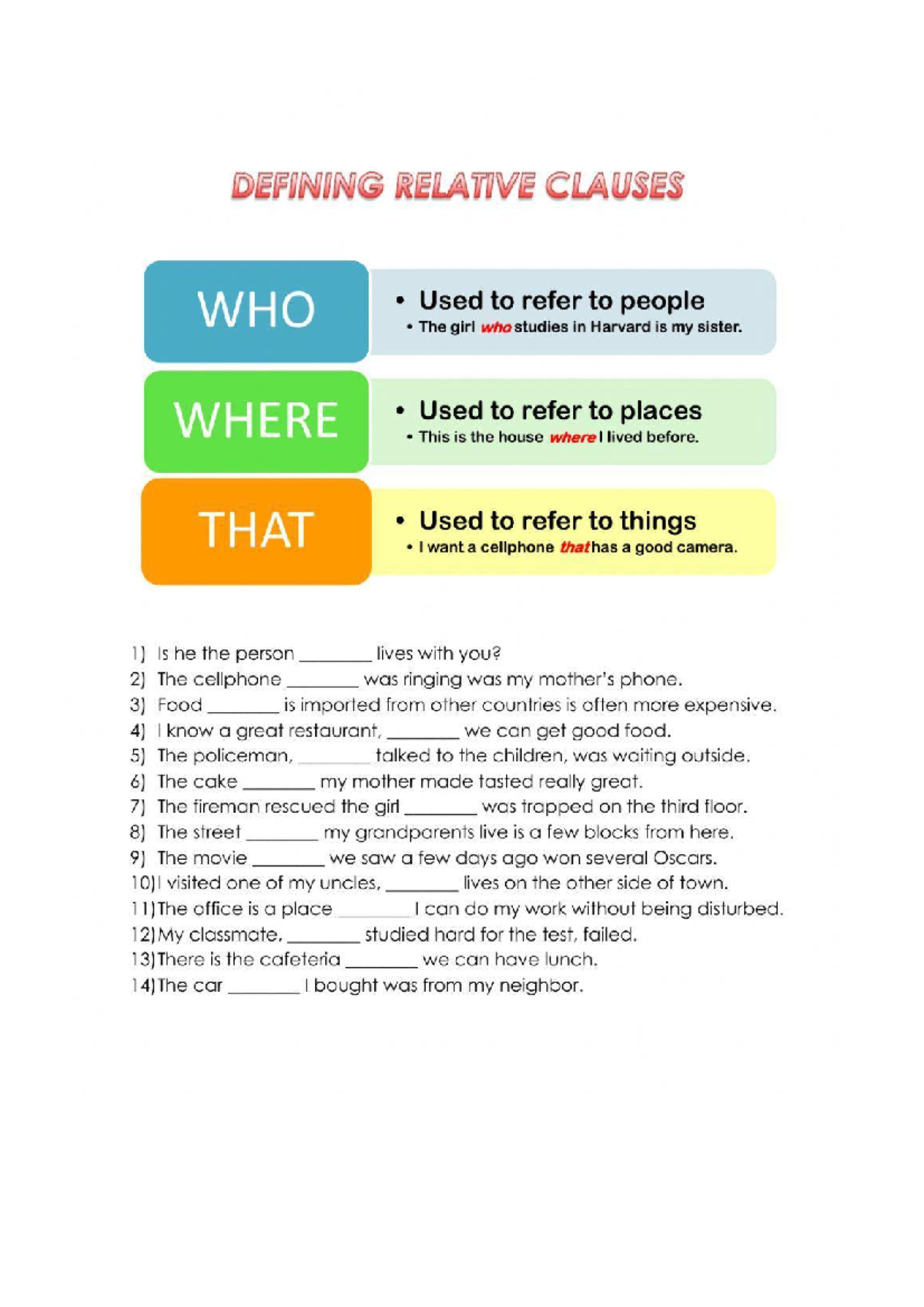 Defining Relative Clauses - English Worksheet for Practice - Studocu