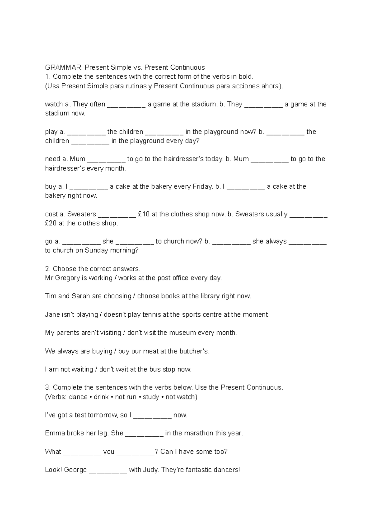 Present Simple vs. Present Continuous: Grammar Exercises and Practice ...