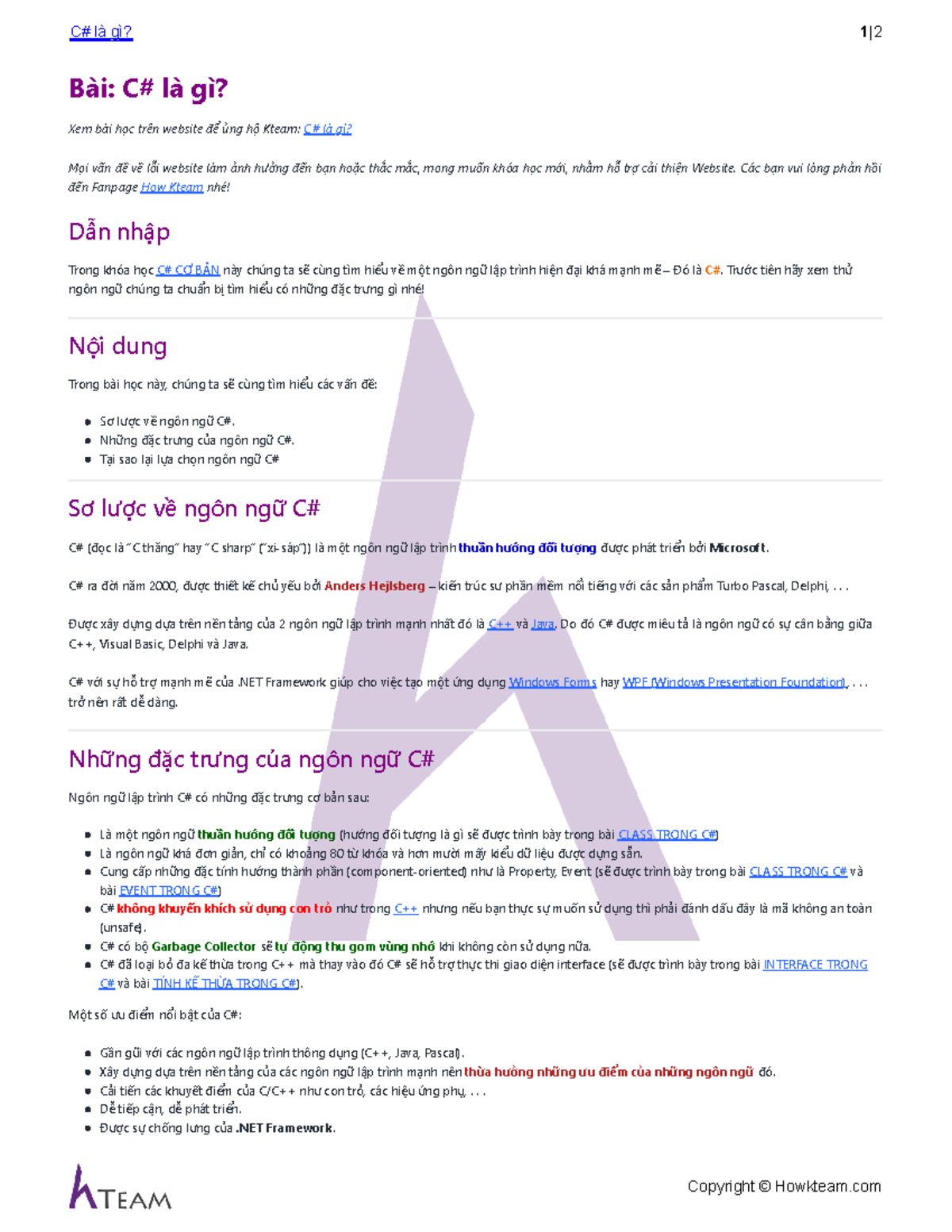 Howkteam.VN - C# là gì - sdddsdsds - C# là gì? 1 | Copyright © Howkteam ...