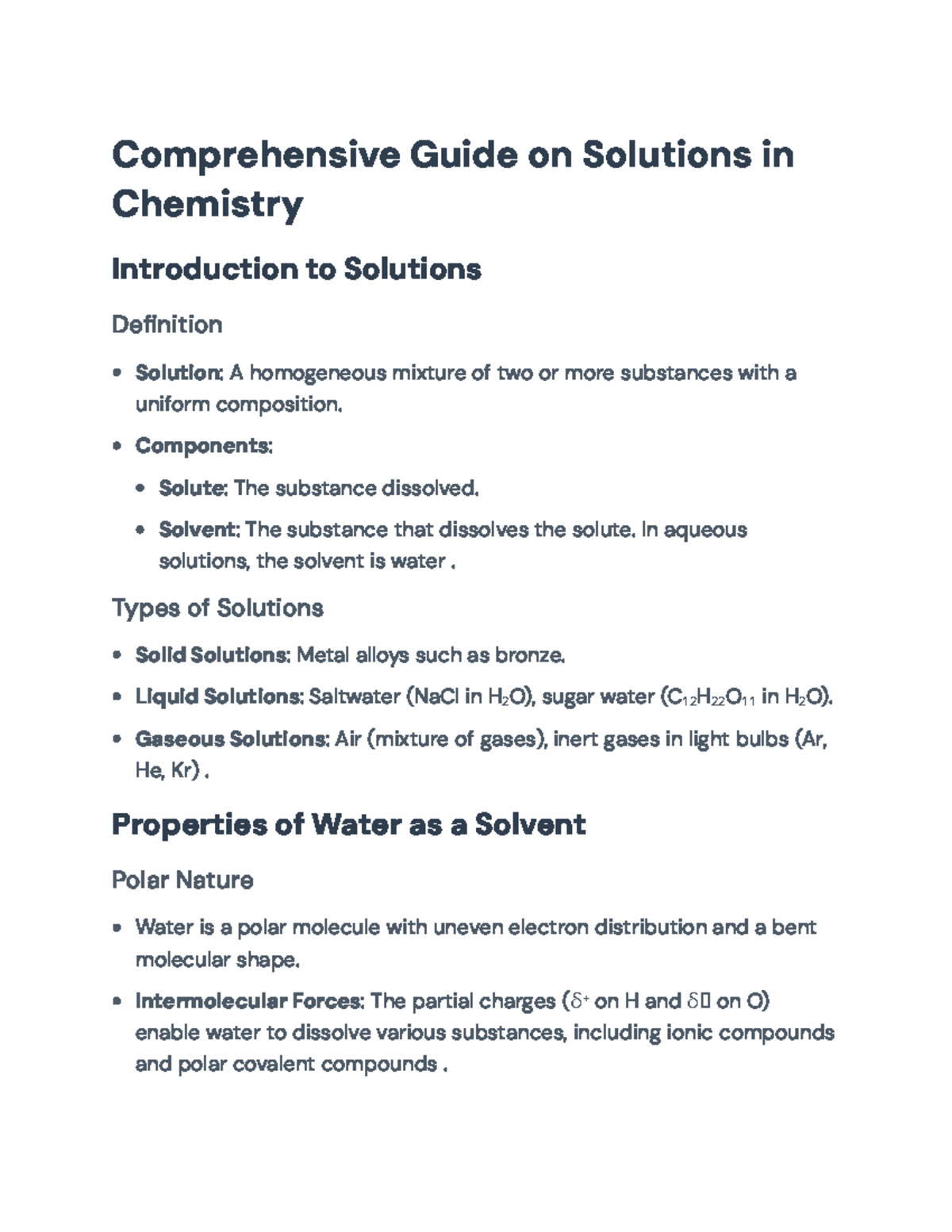 Comprehensive Guide on Solutions in Chemistry: Properties and ...