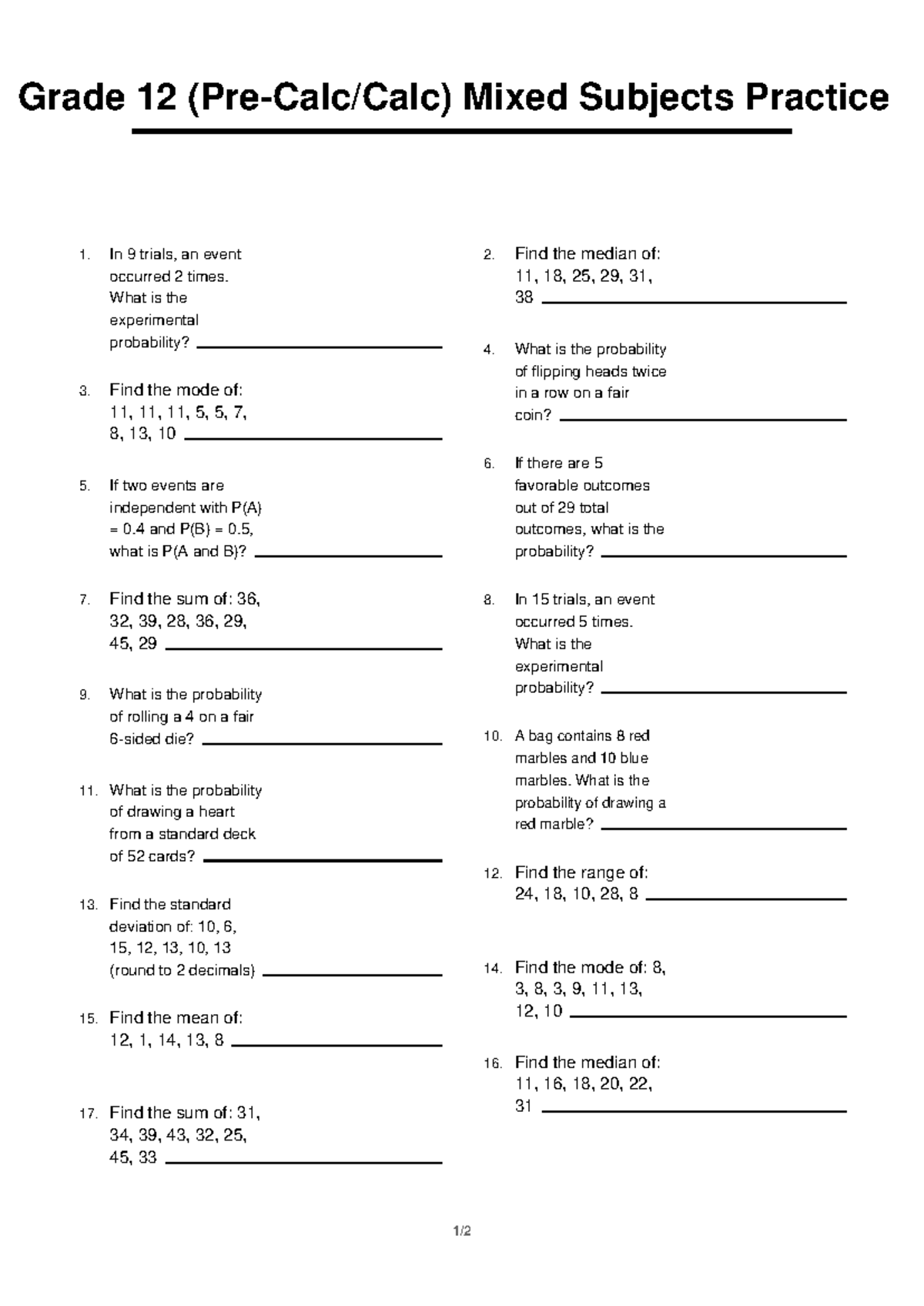 Grade 12 (Calc) Mixed Subjects Practice Problems and Solutions - Studocu