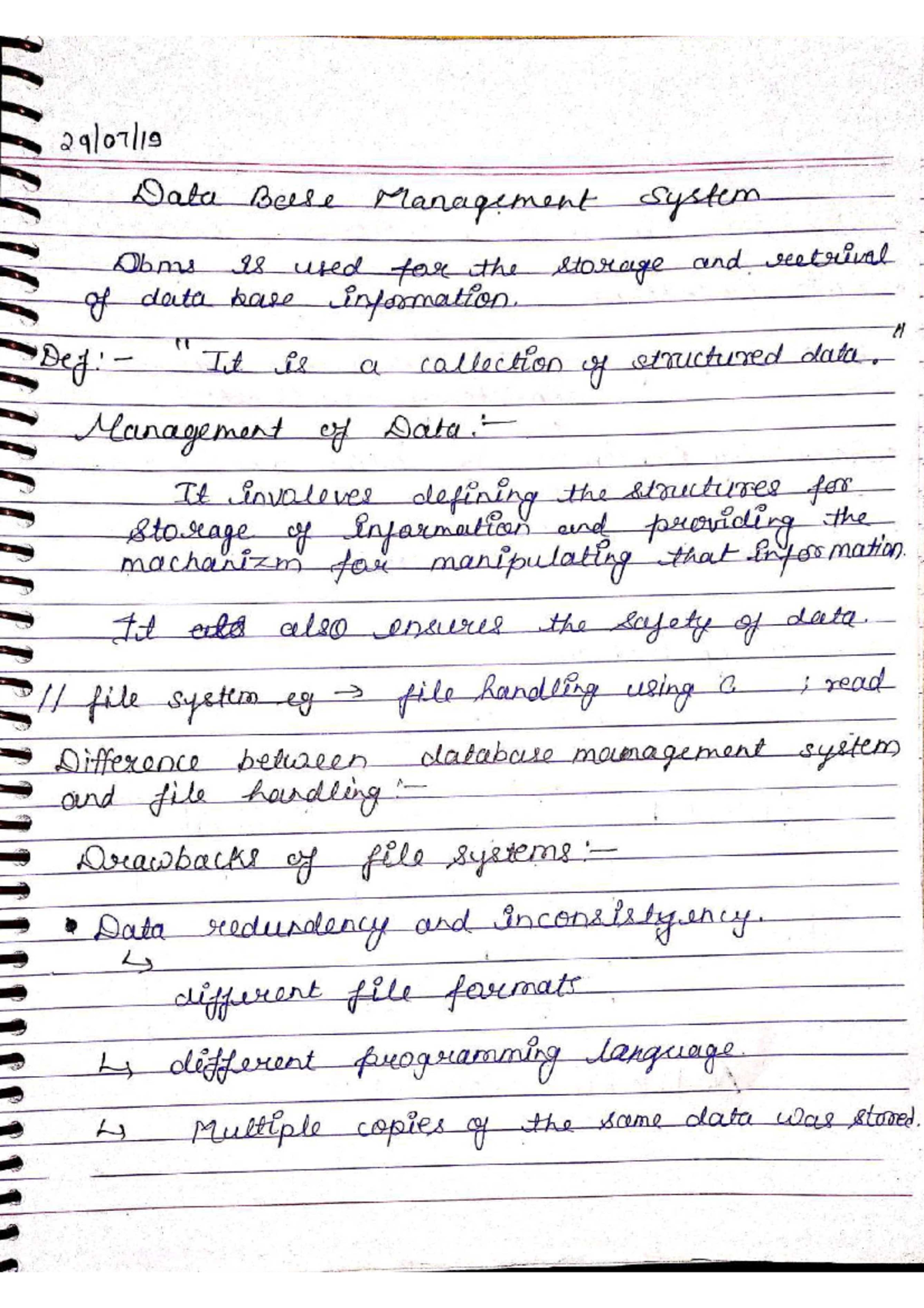 DBMS Handwritten - Vc vc - Data Base Management System Dbms is used for ...