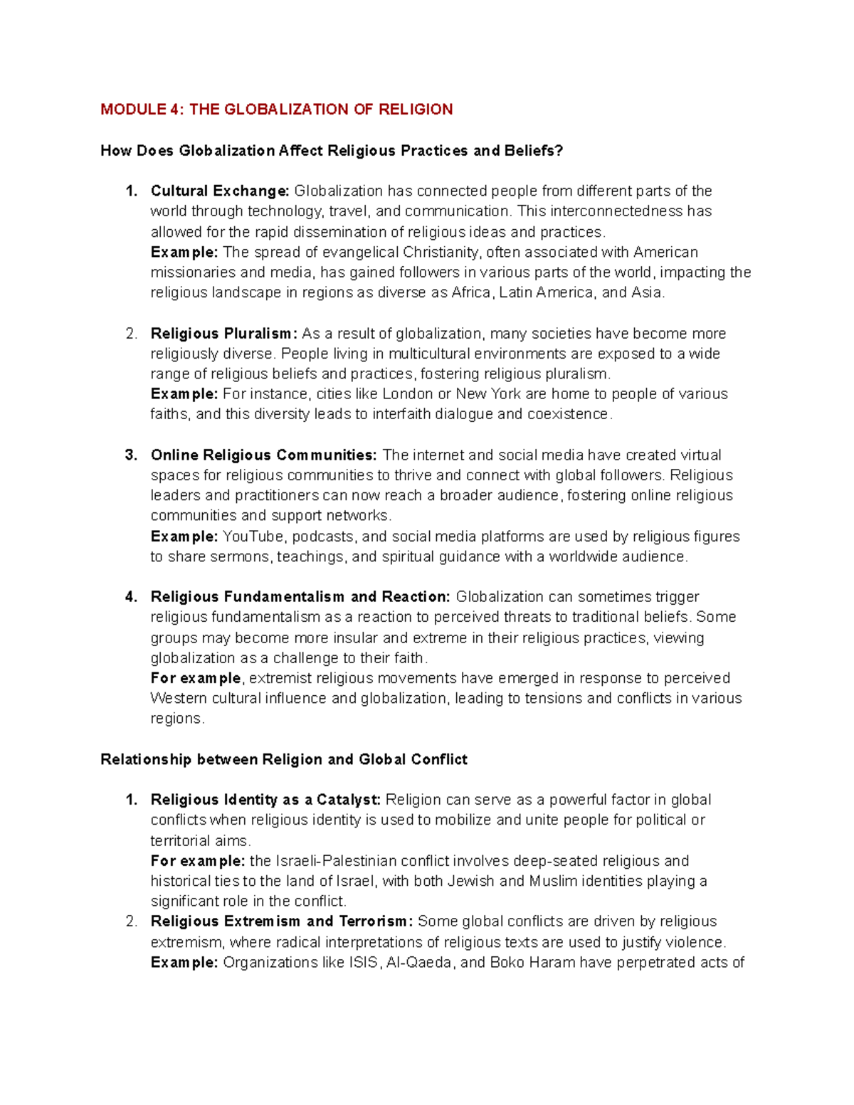 Module 4: The Globalization of Religion and Its Impact on Society - Studocu