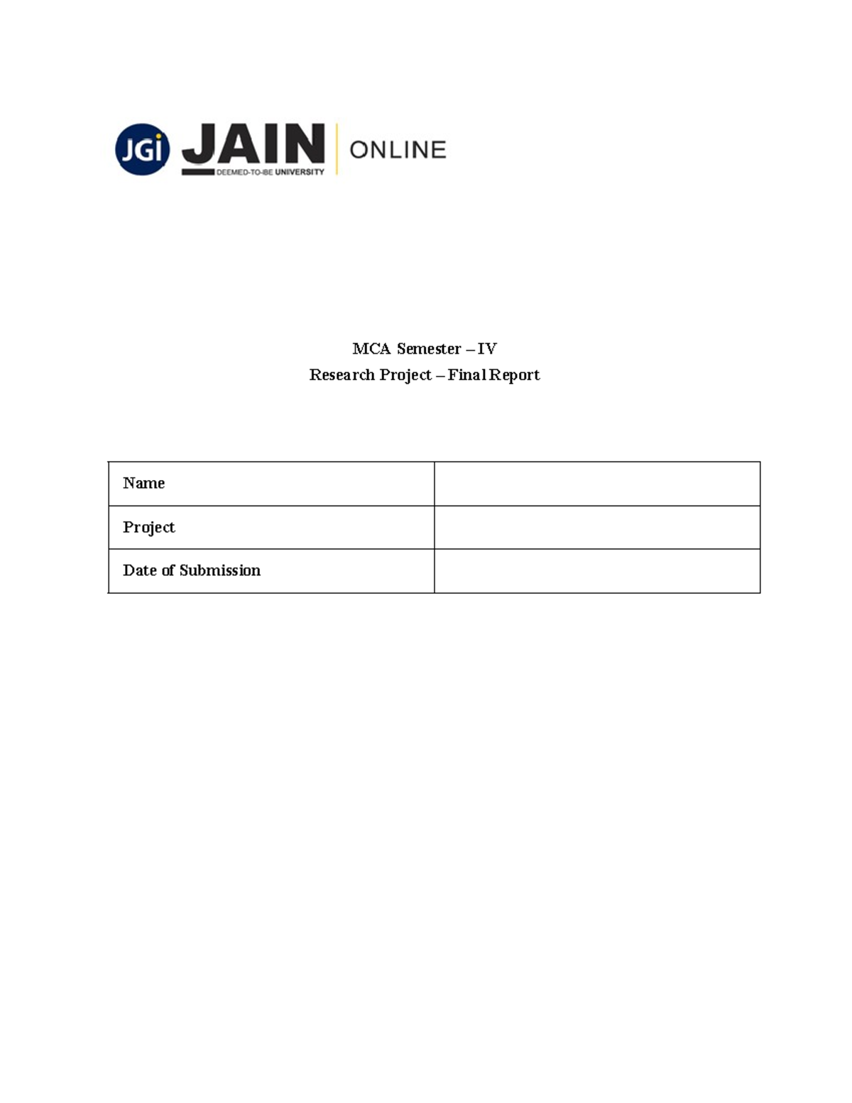 MCA IV Research Project Final Report: A Study on 