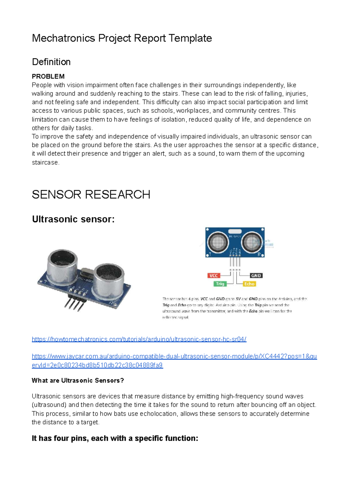 Mechatronics Project Report: Ultrasonic Sensor for Vision Impairment ...