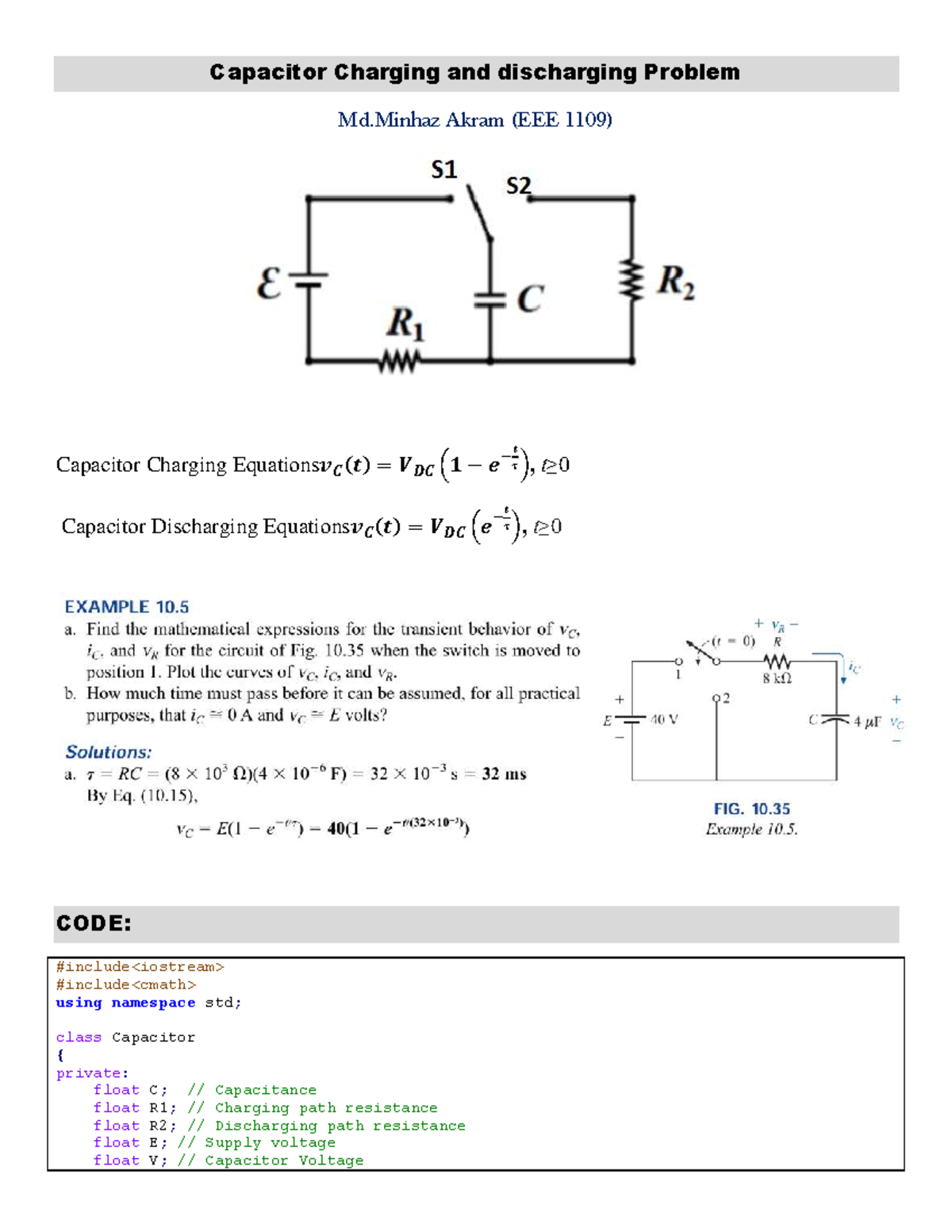 Capacitor Charging & Discharging Problems (Course Code: 1109) - Studocu