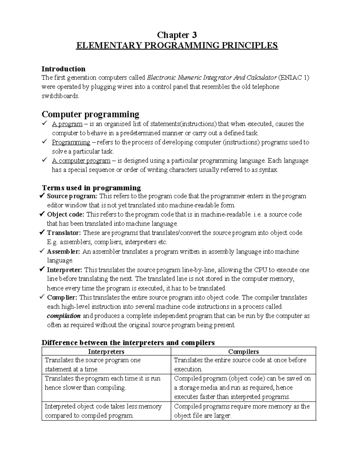 Computer Studies Notes Form 3: Chapter 3 - Intro to Programming ...
