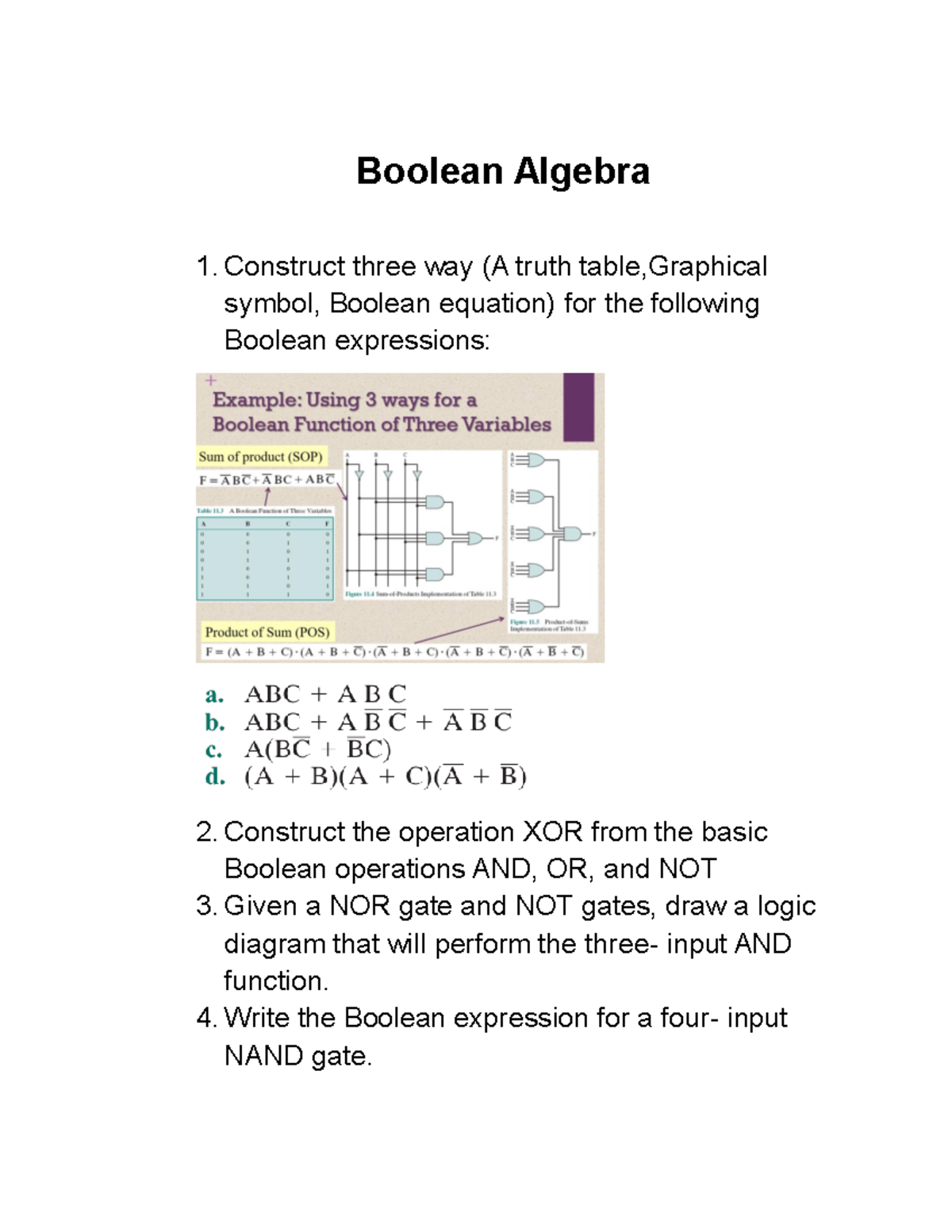Boolean Algebra Exercises SE2007: Truth Tables, Gates & Equations - Studocu