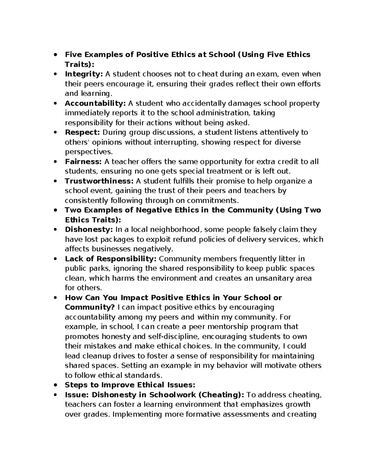 Ethics Assignment - Document 24: Examples & Impact on School Ethics ...
