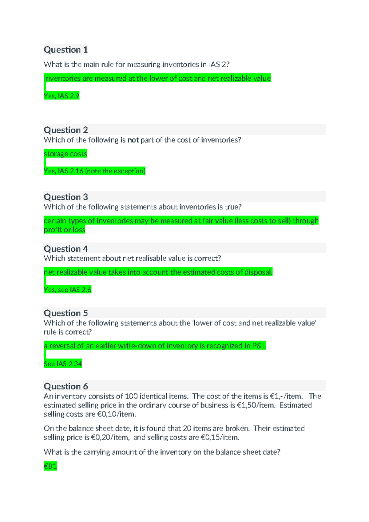 Week 2 Quiz Answers for IAS 2, IAS 16, IAS 36, and IAS 38 - Studeersnel