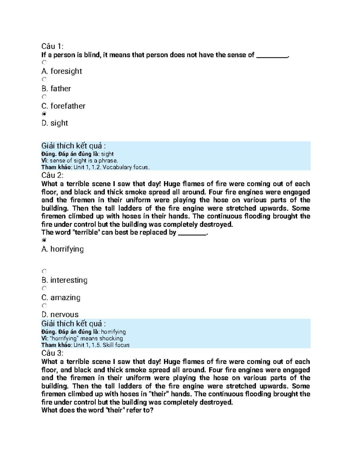 Unit 1 & 2 Vocabulary Focus: Exam Questions & Answers - Studocu