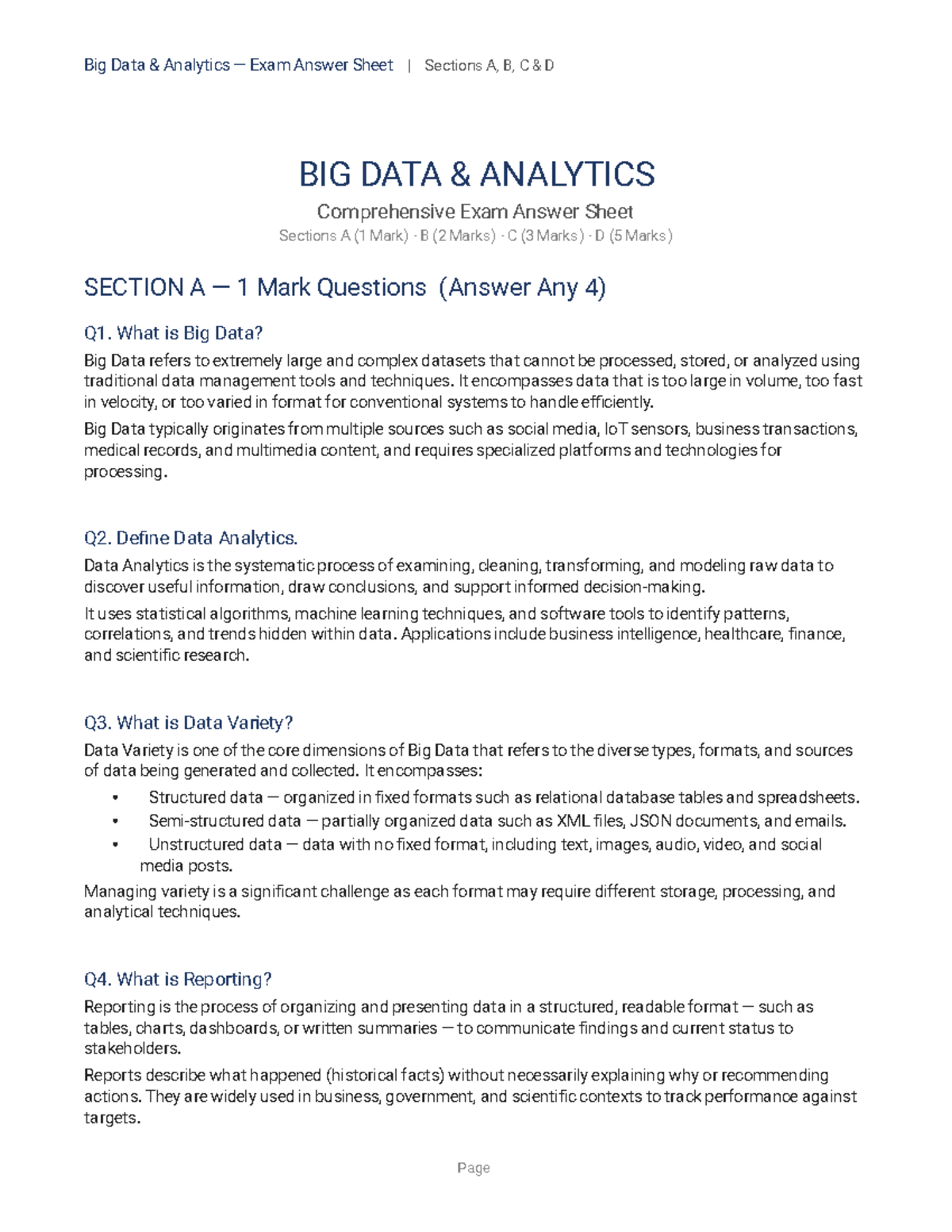 Big Data Analytics Exam Answers - LECTURE NOTES - Studocu