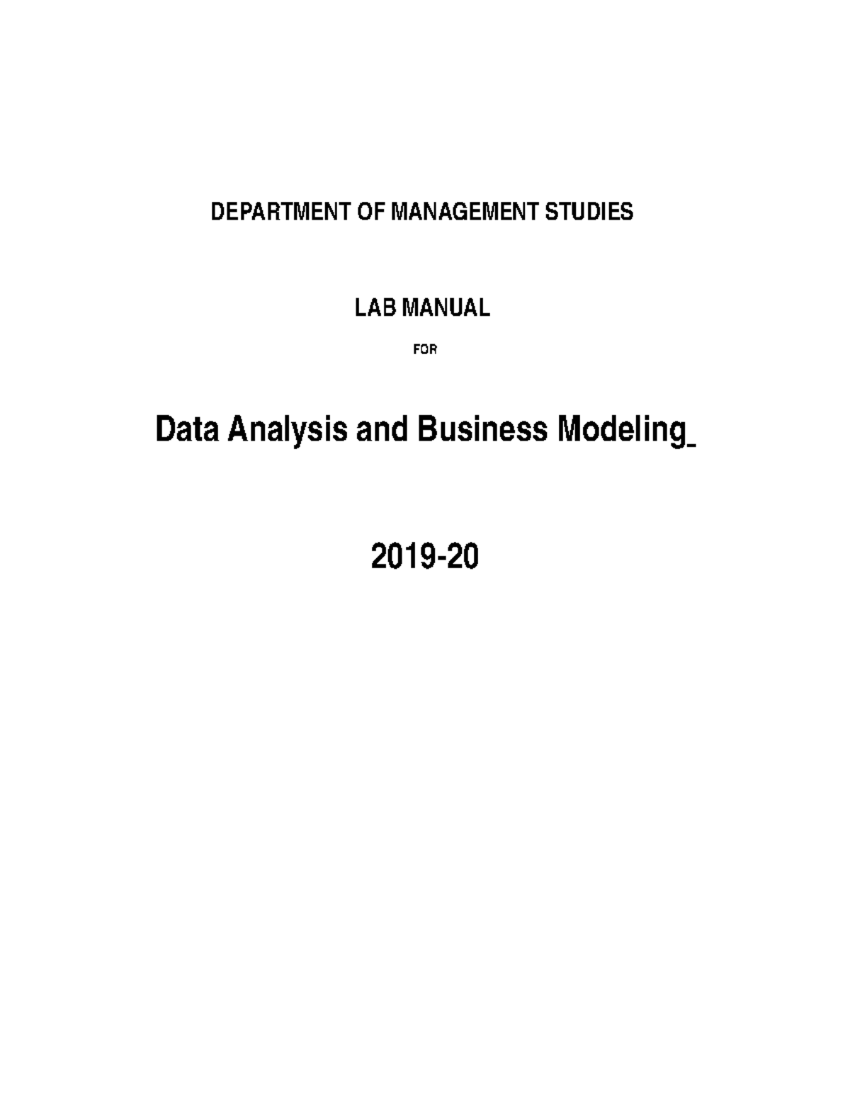 Lab Manual for MBA: Data Analysis & Business Modeling (BA) - Studocu