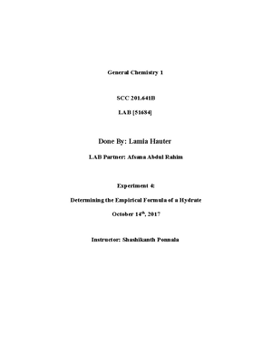 Lab 1 - Lab report - General Chemistry 1 SCC Genesis Herrera Lab ...