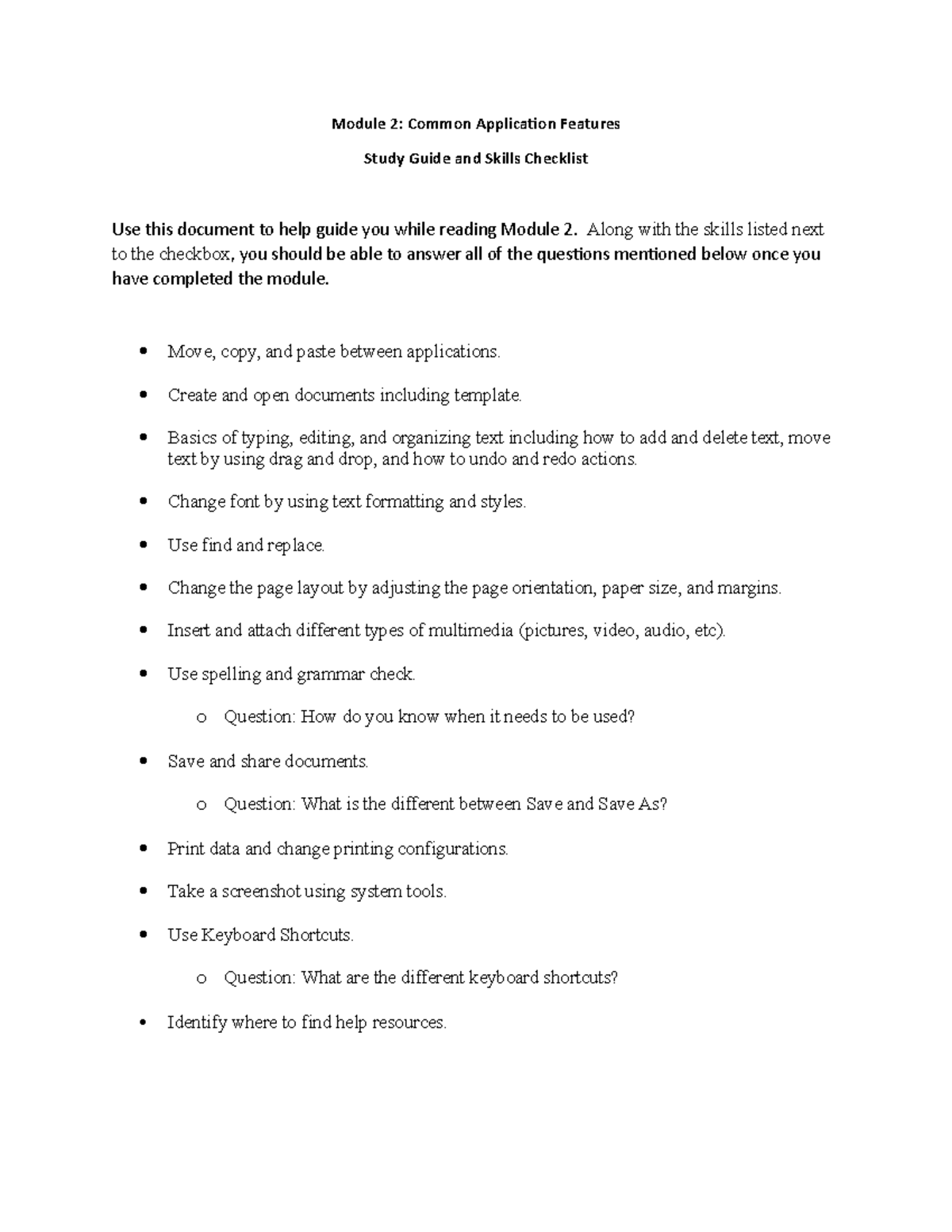 Module 2: Common App Features Study Guide & Skills Checklist - Studocu