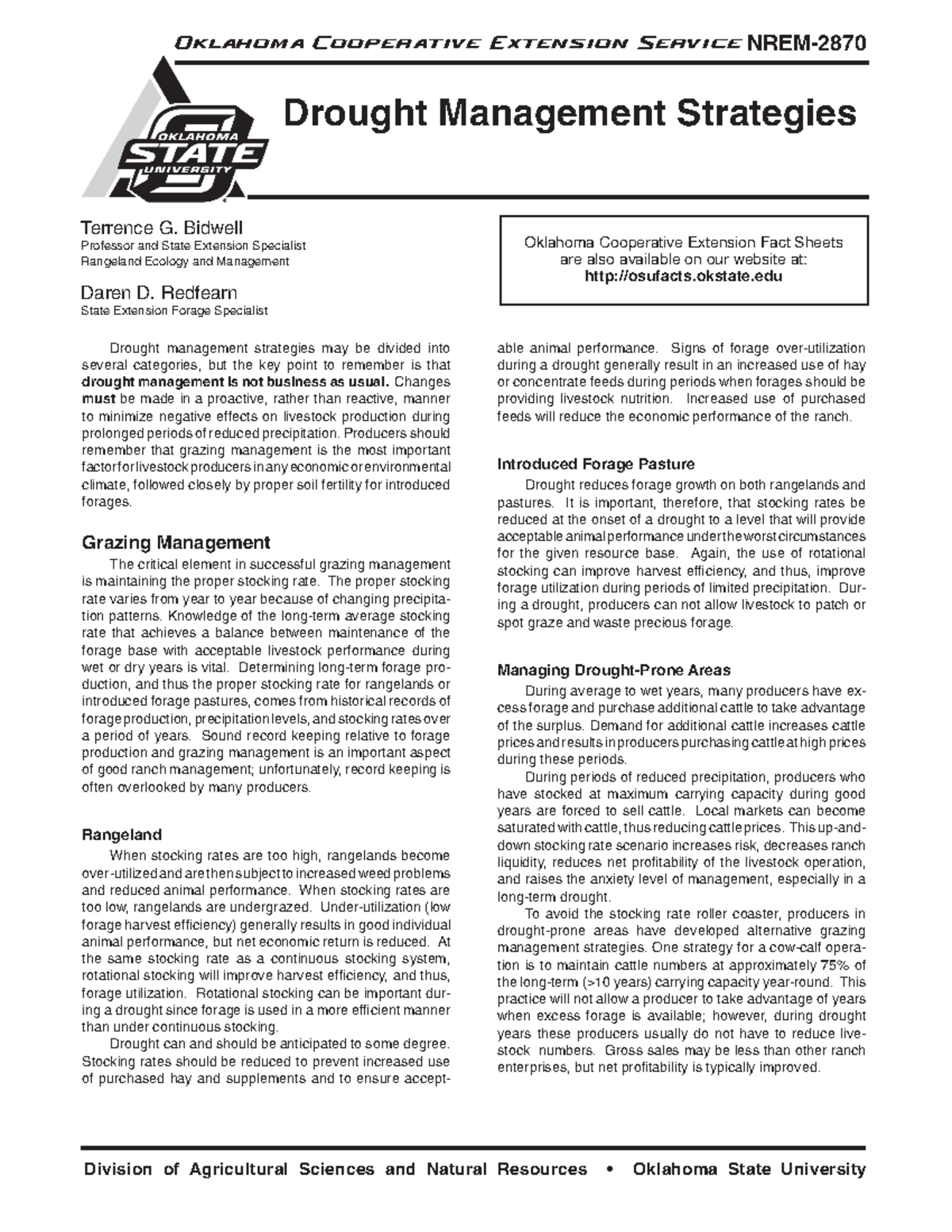 Drought Management Strategies for NREM 2870: A Guide for Producers ...