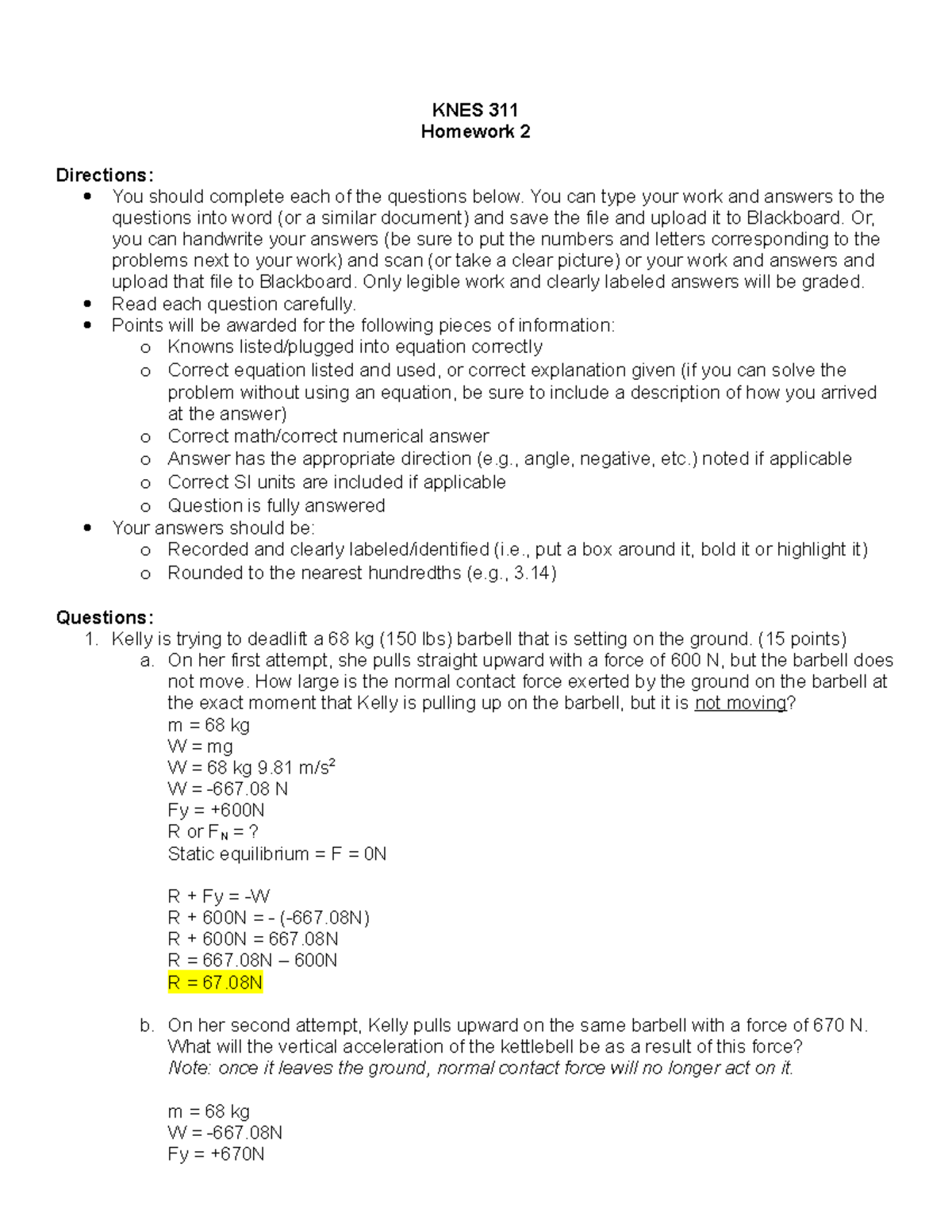 KNES 311 Homework 2: Analyzing Forces in Biomechanics - Studocu