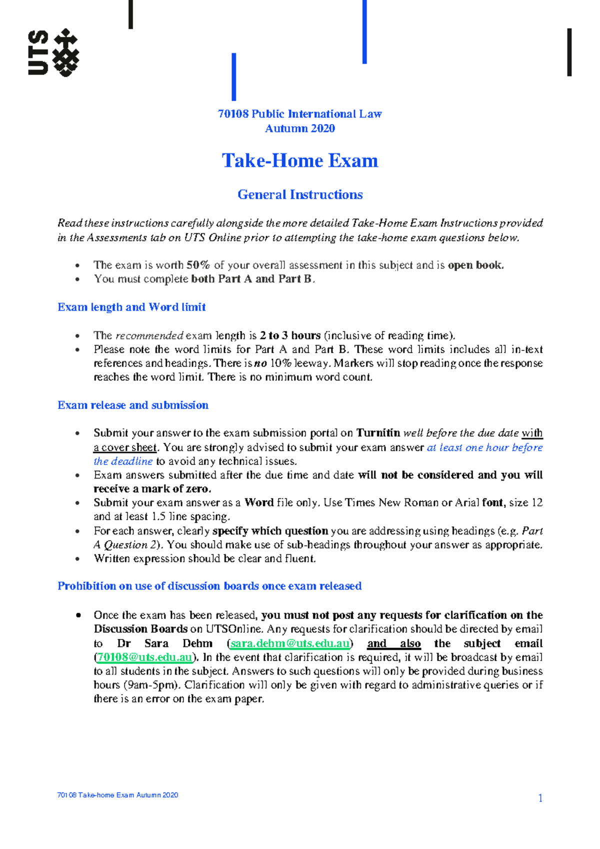 70108 Public International Law Autumn 2020 Exam Instructions and ...