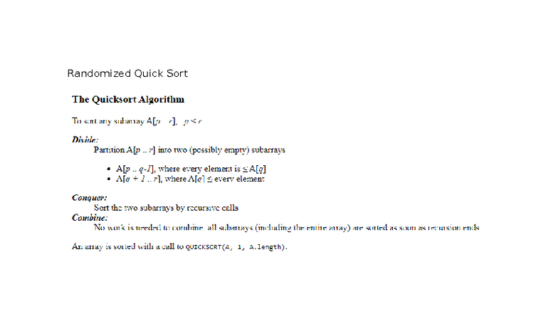 Randomized Quick Sort Overview and Algorithm Explanation - Studocu