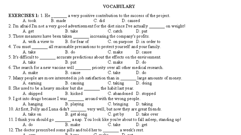 Vocabulary Exercises for IELTS Preparation - Studocu