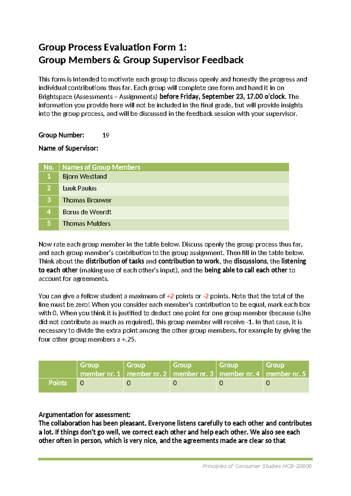 MCB20806 - Group Process Evaluation Form 1: Feedback & Contributions ...