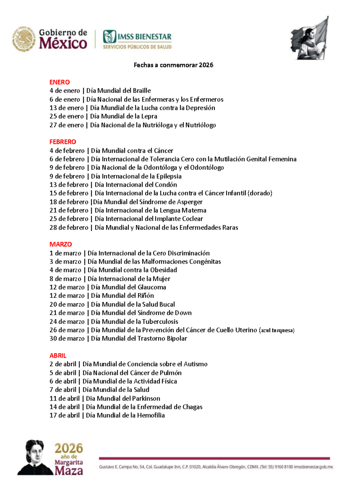 Días Conmemorativos 2026: Fechas Importantes y Celebraciones - Document Preview