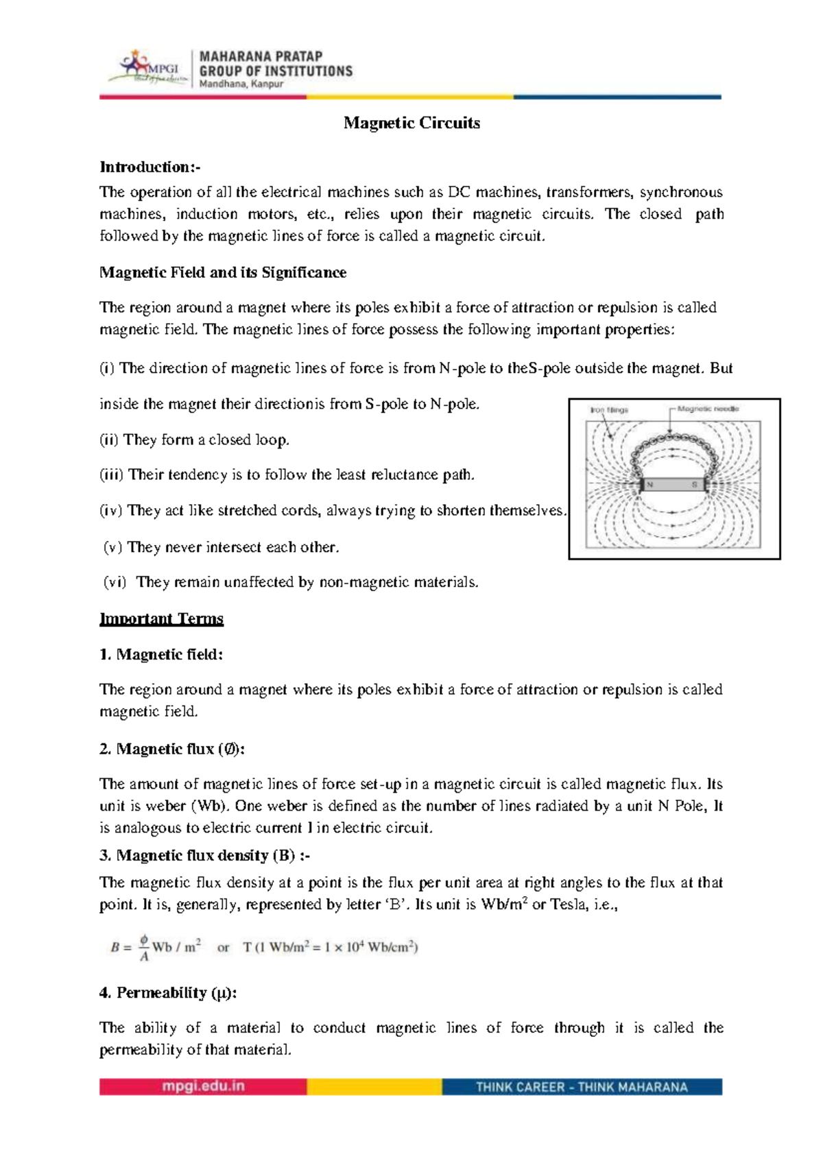 Magnetic circuit - Magnetic Circuits Introduction:- The operation of ...