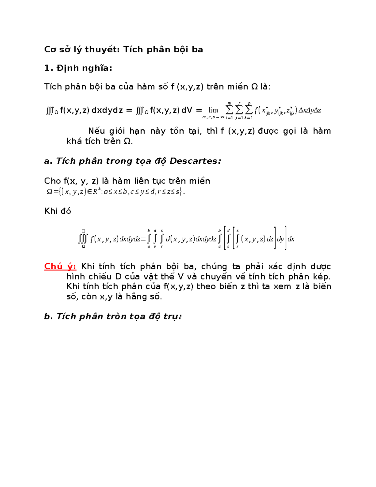 Tích Phân Bội Ba: Cơ Sở Lý Thuyết và Ứng Dụng - Toán 1 - Document Preview