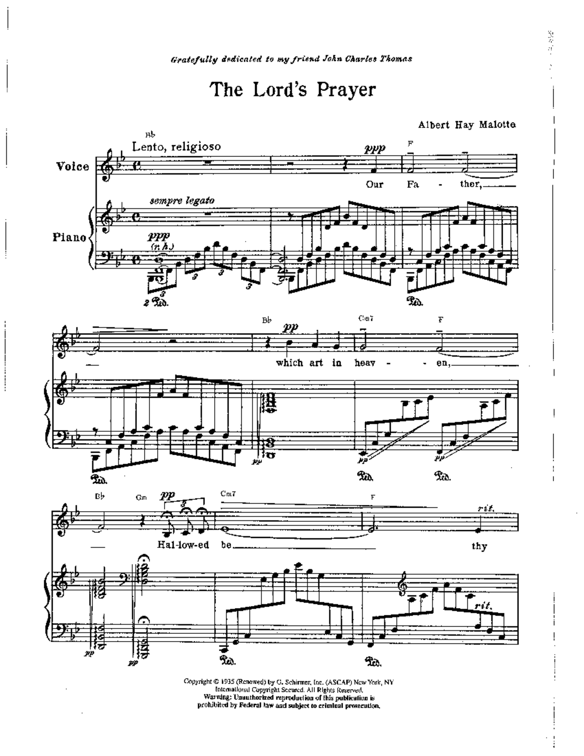The Lord's Prayer - Music Sheet (Bb) for Voice and Piano - Studocu
