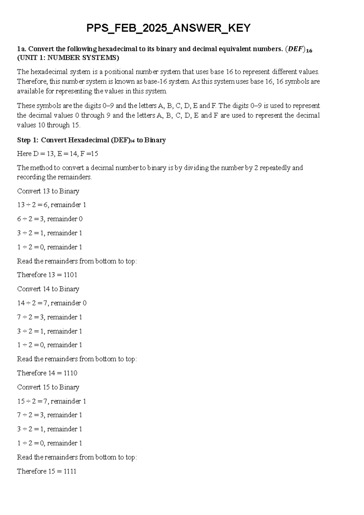 PPS_FEB_2025_ANSWER_KEY: Comprehensive Guide to Number Systems, Loops ...