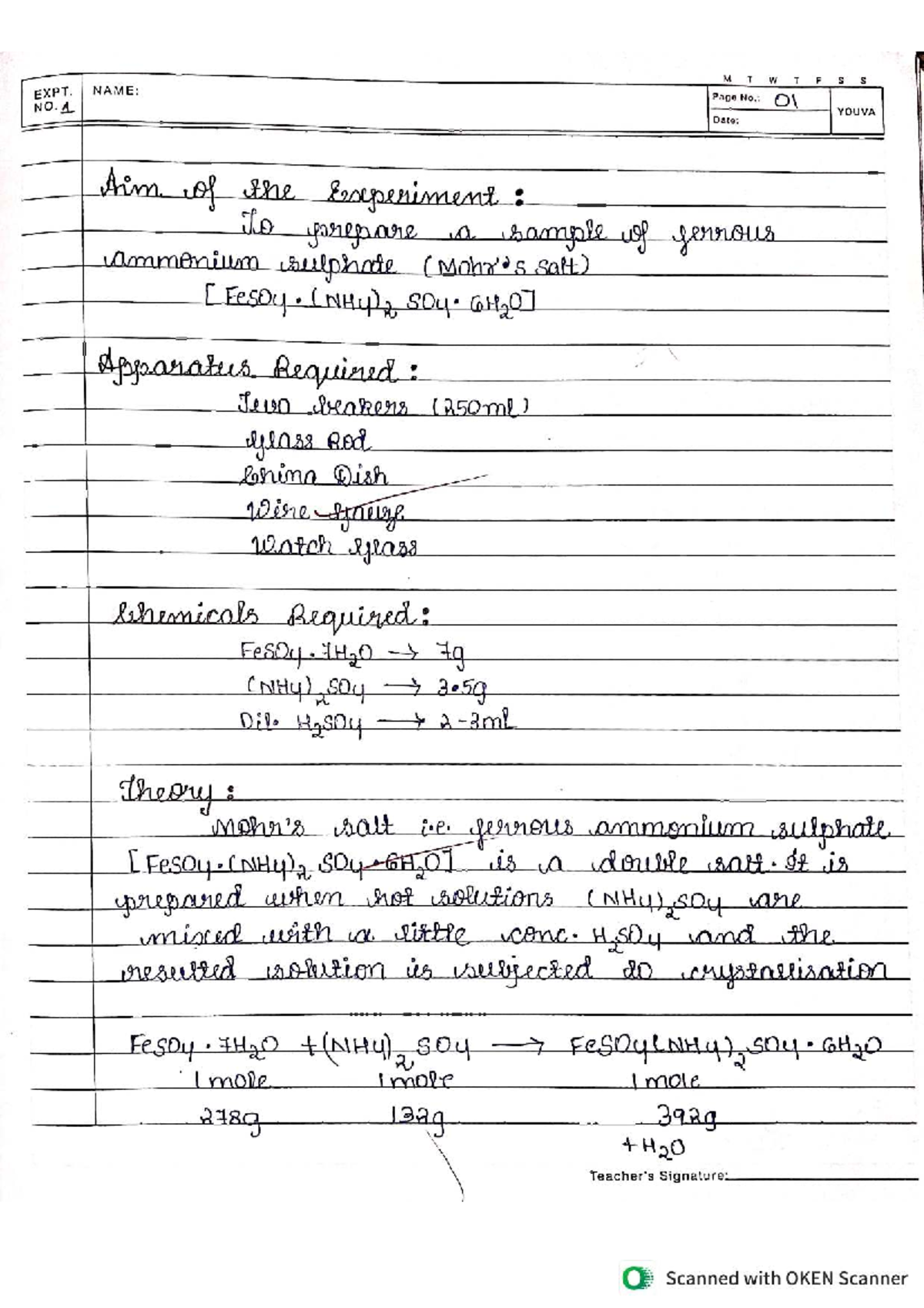 Chemical Practical - Experiment Notes for Class XII (MTWTFSS) - Studocu