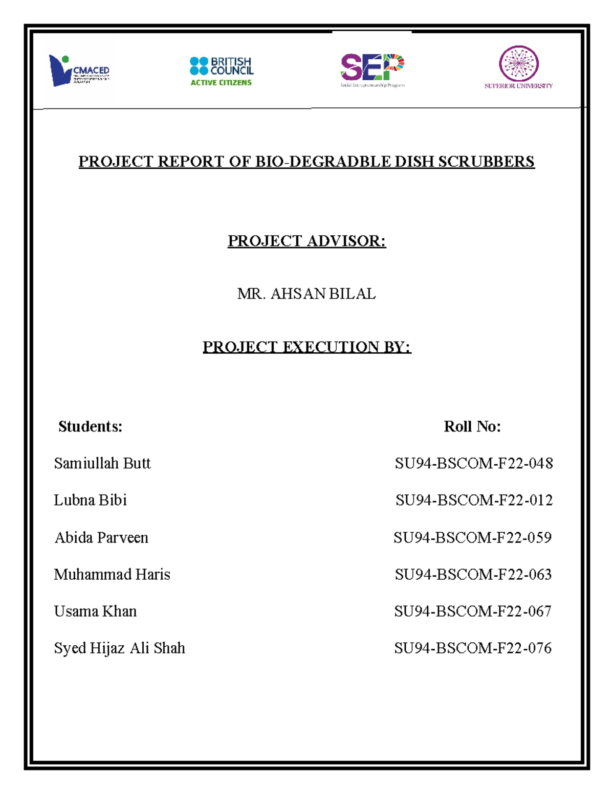 Ecoscrubbers Project Report - PROJECT REPORT OF BIO-DEGRADBLE DISH ...