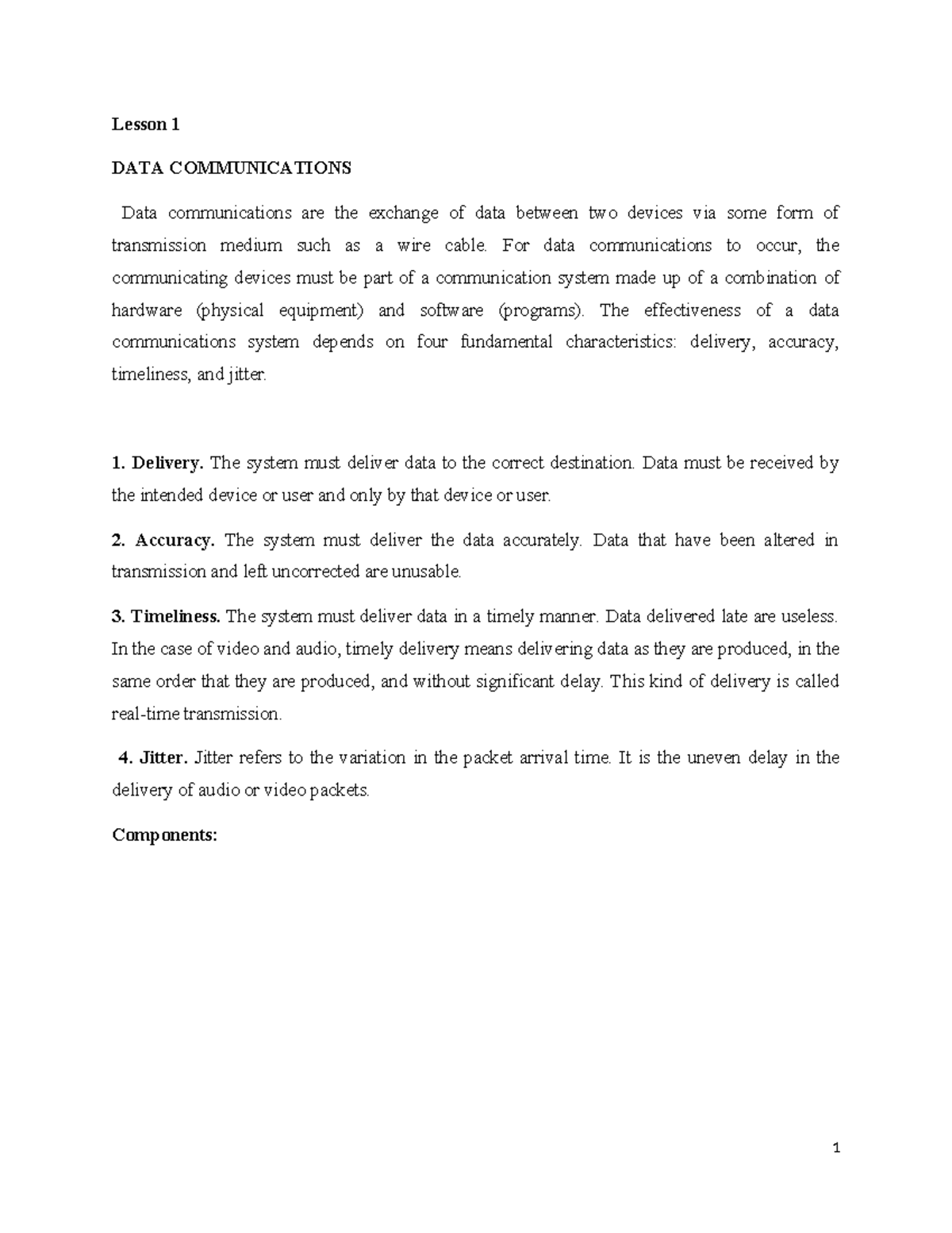 Data Communications Lesson 1: Key Concepts and Transmission Modes - Studocu