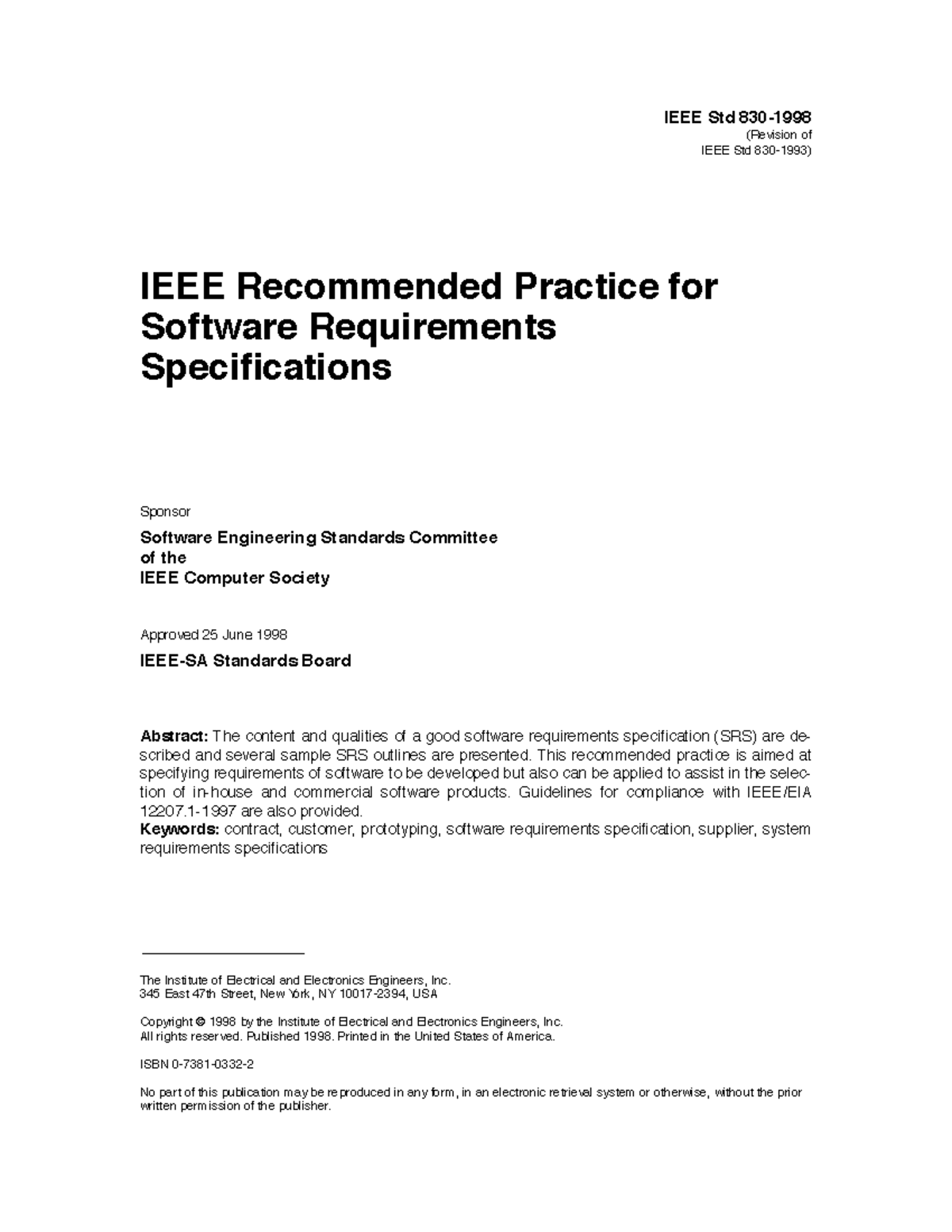IEEE830: Recommended Practice for Software Requirements Specs (1998 ...