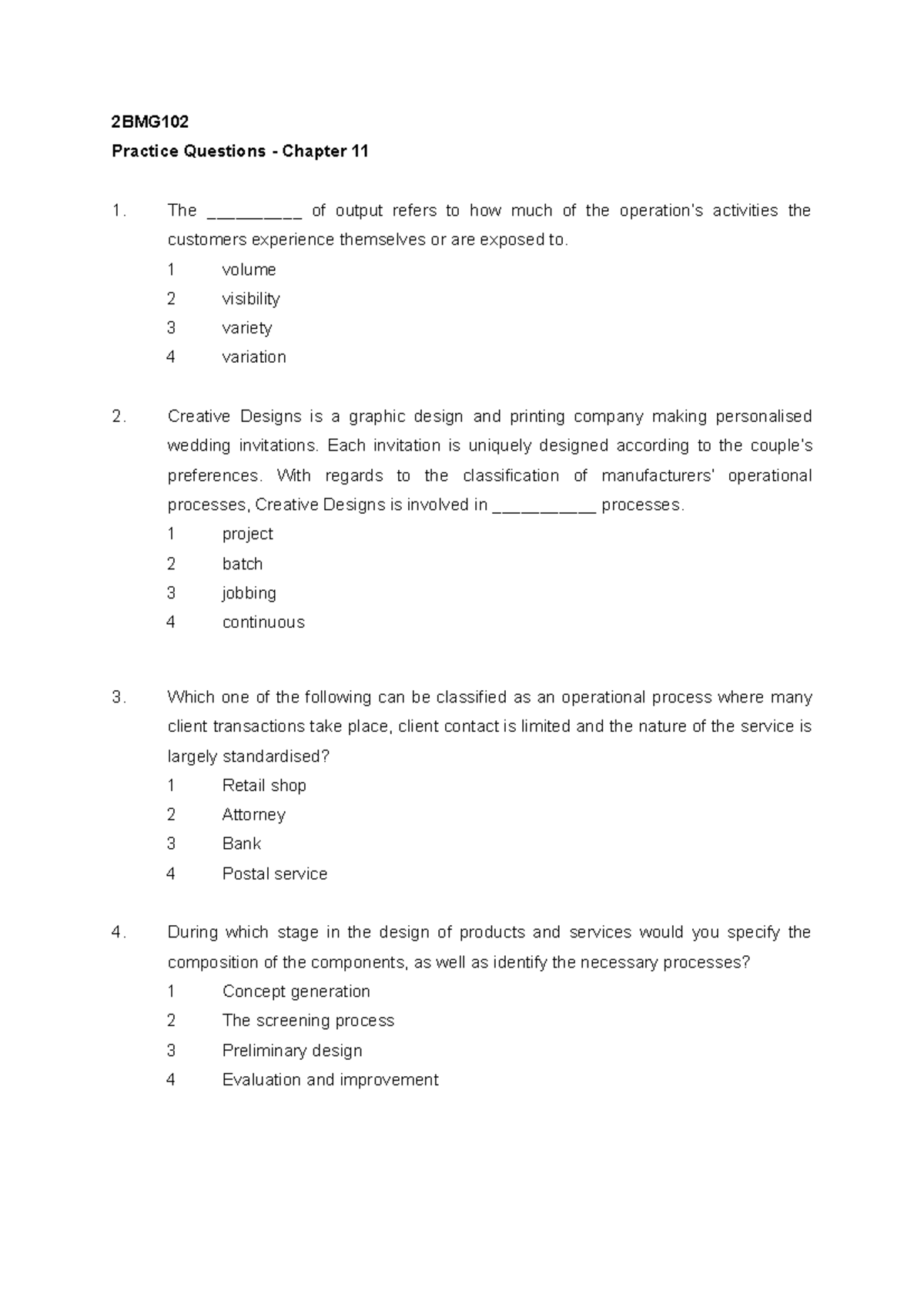 Chapter 11 - MCQs Practice Questions - 2BMG - M-11112020 - Studocu