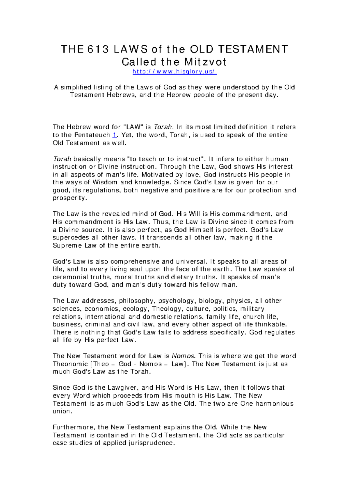 THE 613 LAWS of the OLD Testament - THE 613 LAWS of the OLD TESTAMENT ...