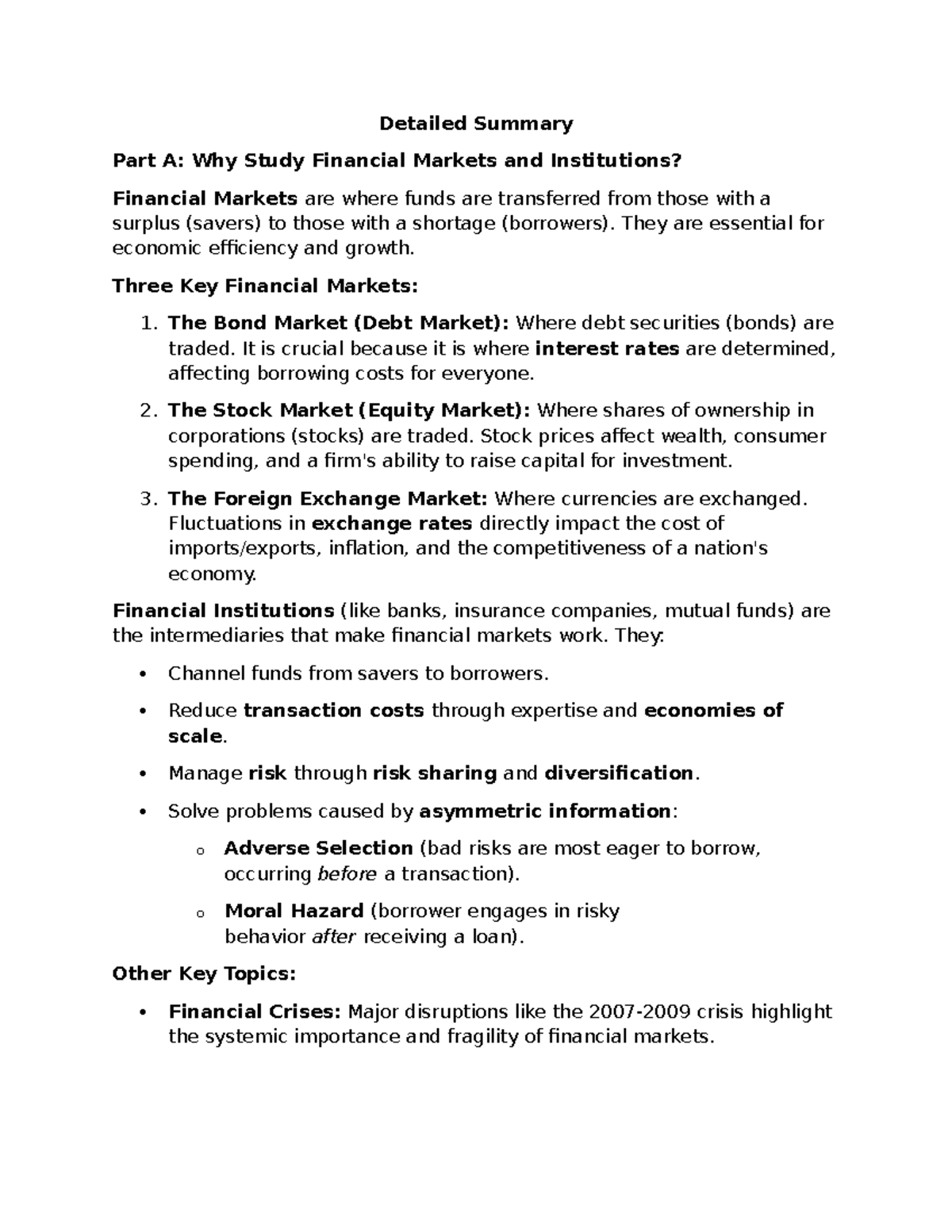 Chapter 1: Overview of Financial Markets & Institutions - Studocu