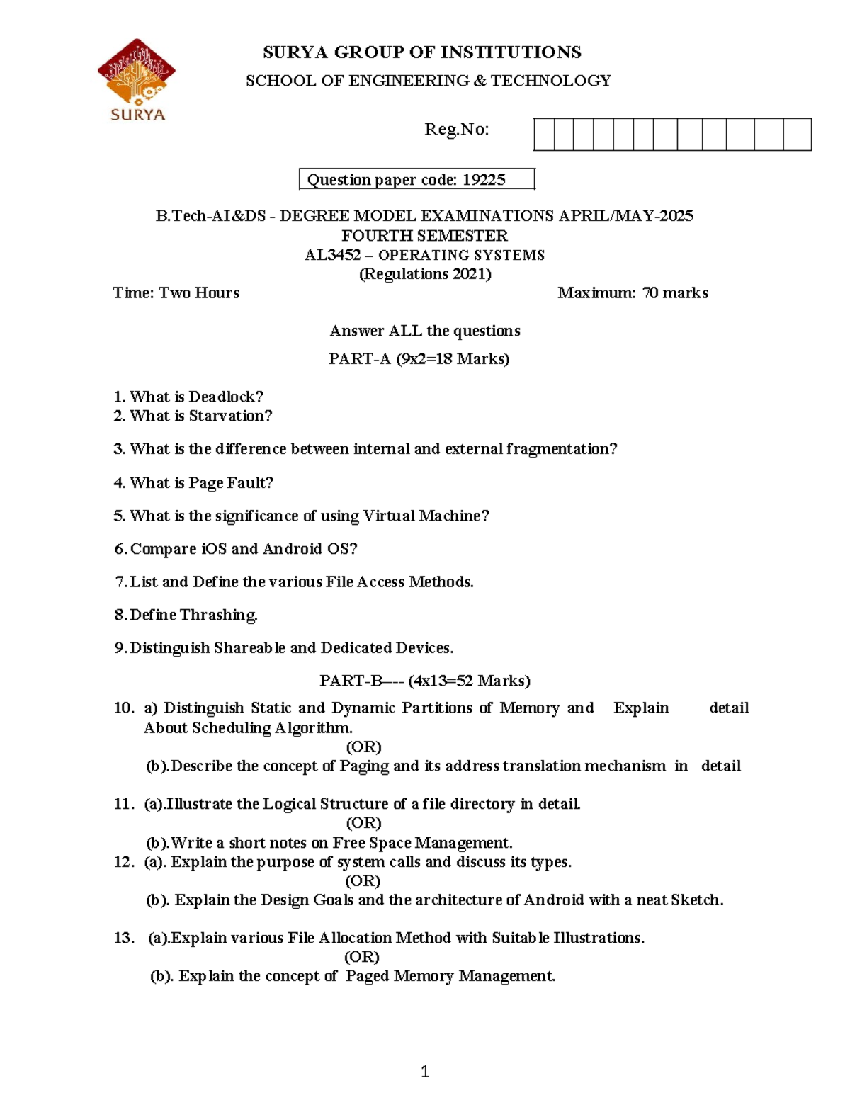 Model EXAM Question Pattern NEW - SURYA GROUP OF INSTITUTIONS SCHOOL OF ...