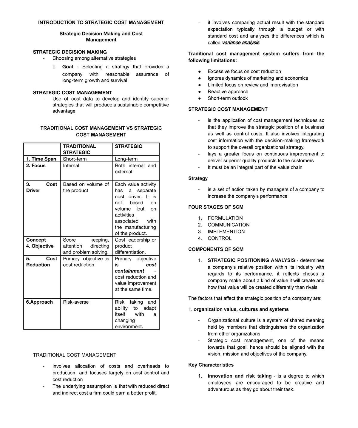Strategic Cost Management Overview (W1-W4) 202510011942 47054 - Studocu