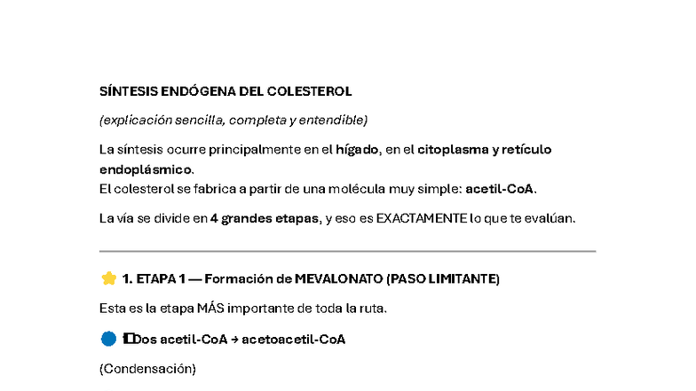 Síntesis Endógena del Colesterol: Guía Completa y Sencilla - Studocu