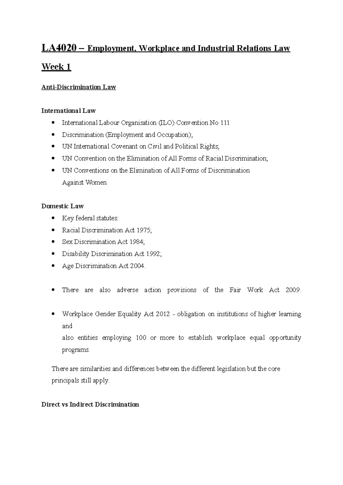 LA4020 Employment Law: Key Concepts in Workplace Discrimination and ...