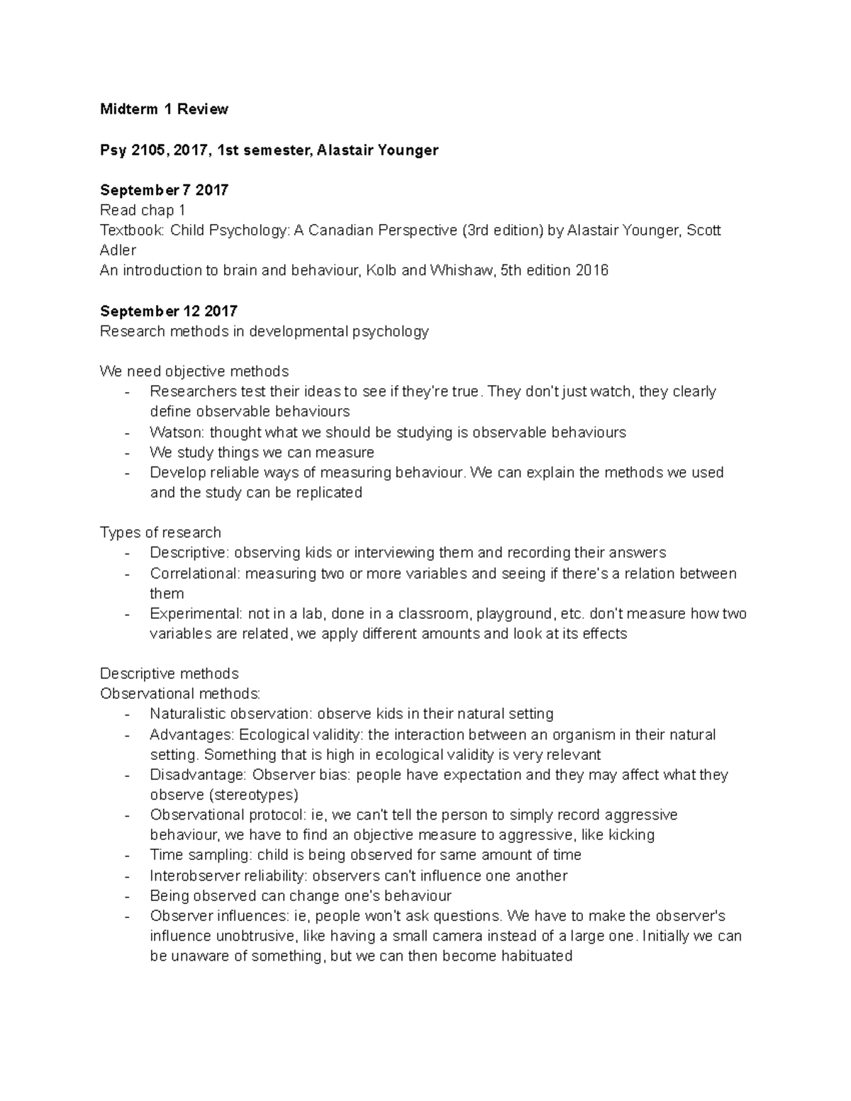 Psy 2105 Midterm 1 Review: Key Concepts in Child Psychology - Studocu