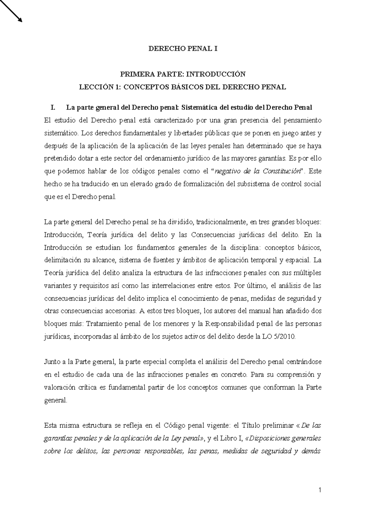 DERECHO PENAL I: LECCIÓN 1 - CONCEPTOS BÁSICOS Y TEORÍA DEL DELITO ...