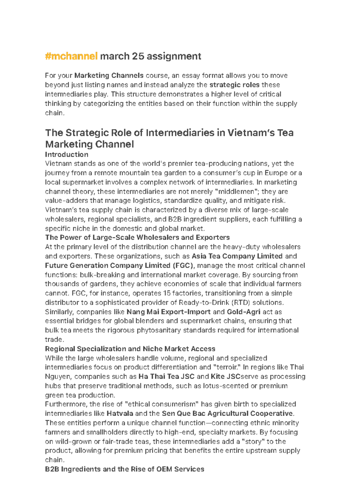 NTSE321: The Strategic Role of Intermediaries in Tea Marketing Channels ...