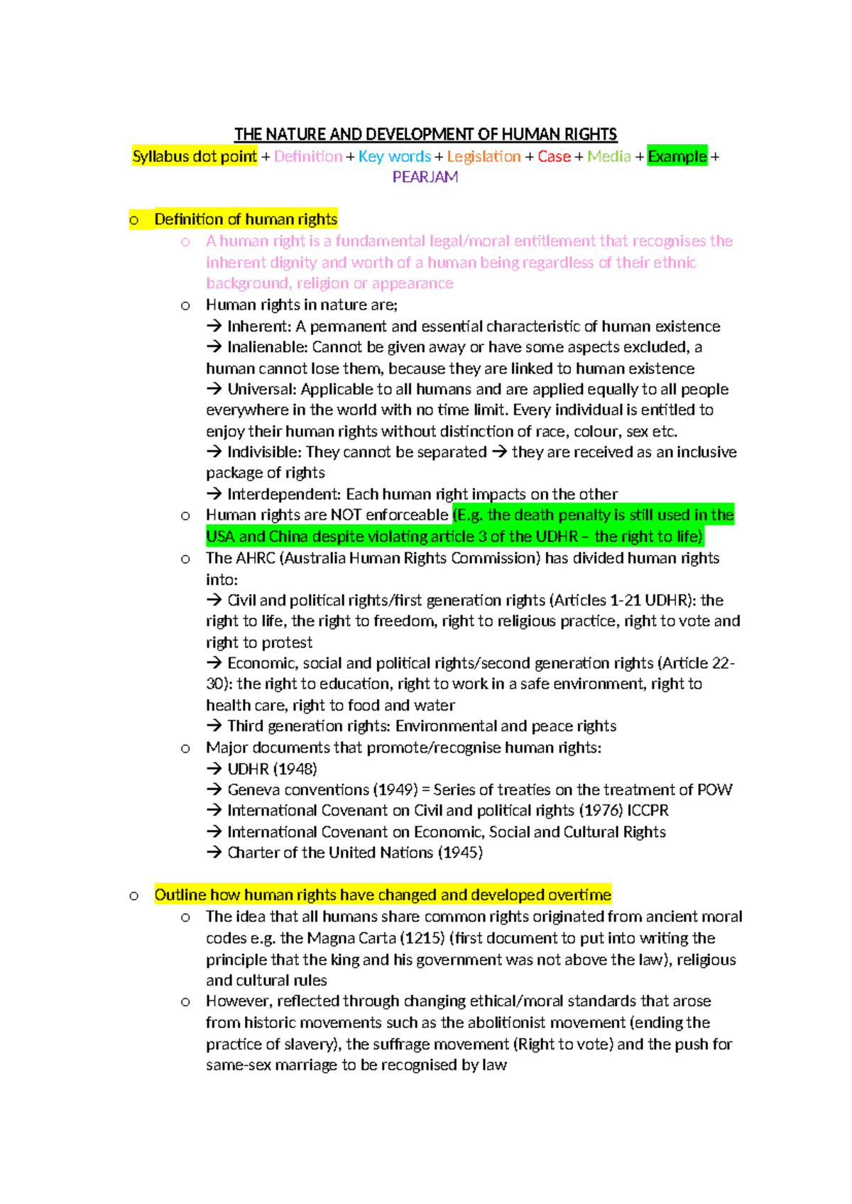 Human Rights - Year 12 Final Exam Study Notes and Overview - Studocu