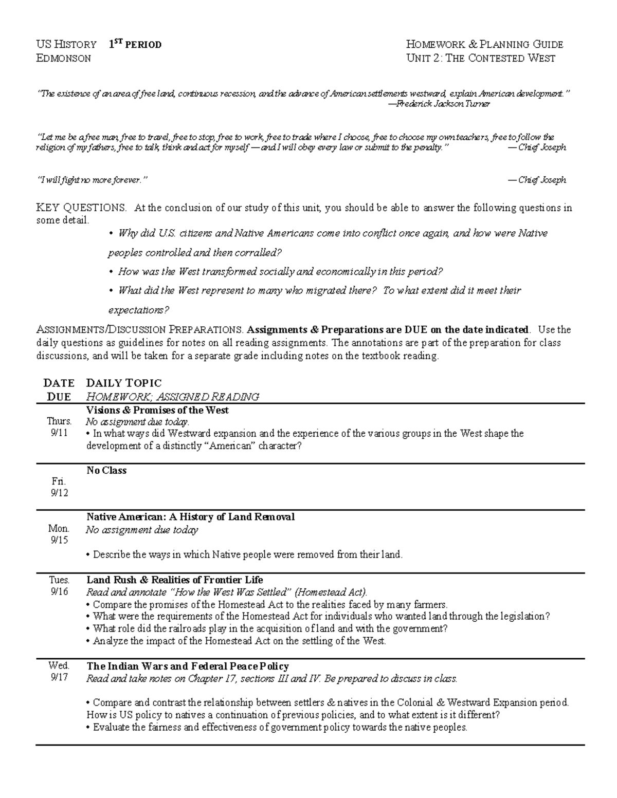 Unit 2 Homework & Planning Guide: The Contested West (US History) - Studocu