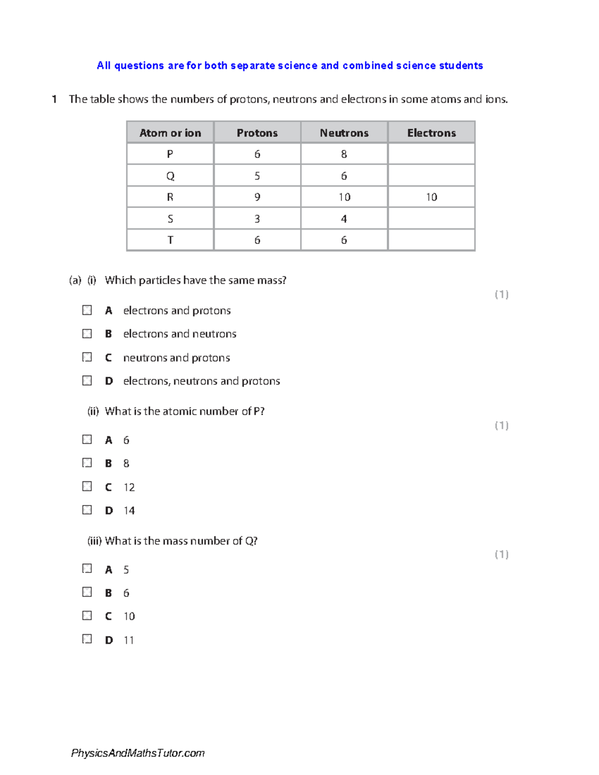 Atomic Structure 1: Questions for Science Students (QP) - Studocu