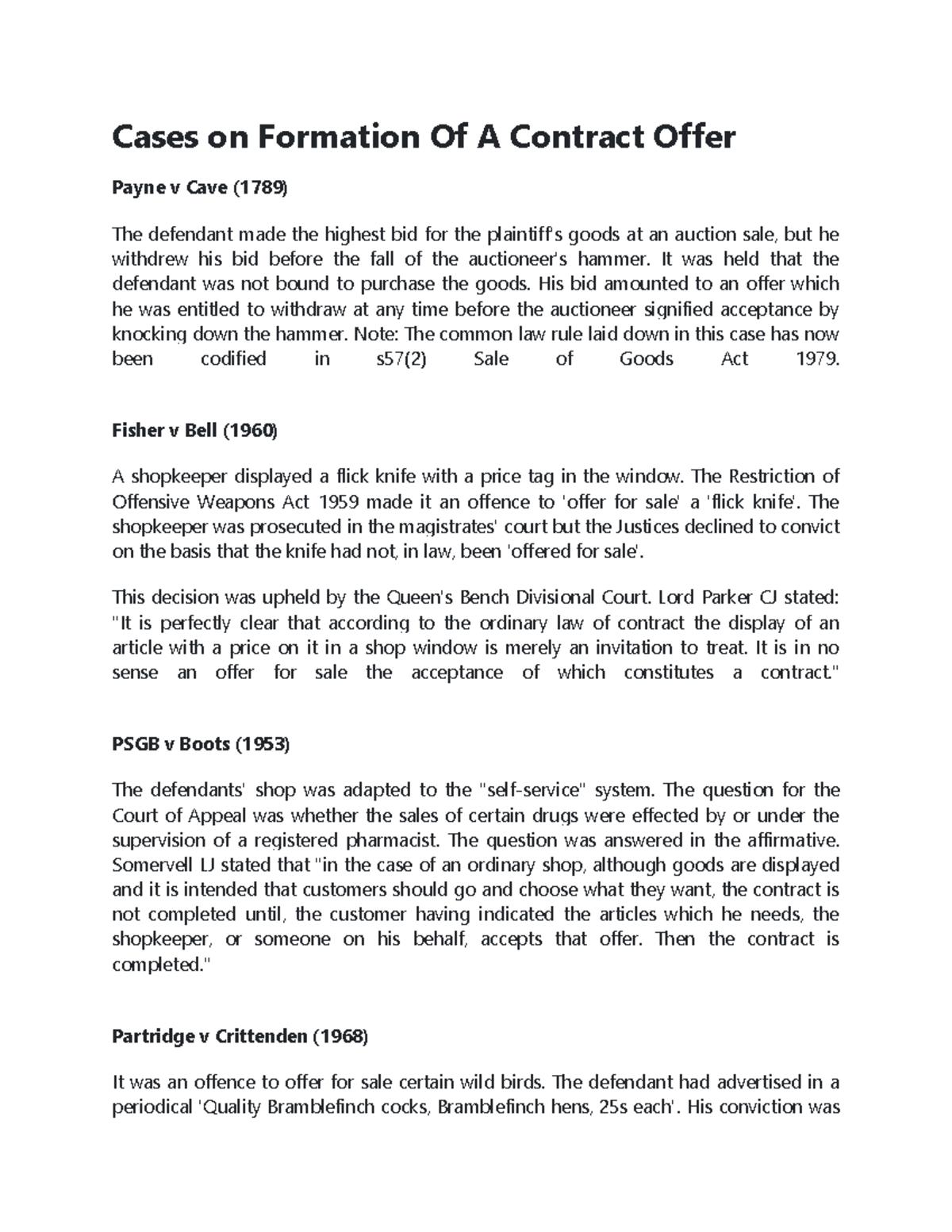 Cases on Contract Offer: Key Legal Principles and Illustrative Cases ...