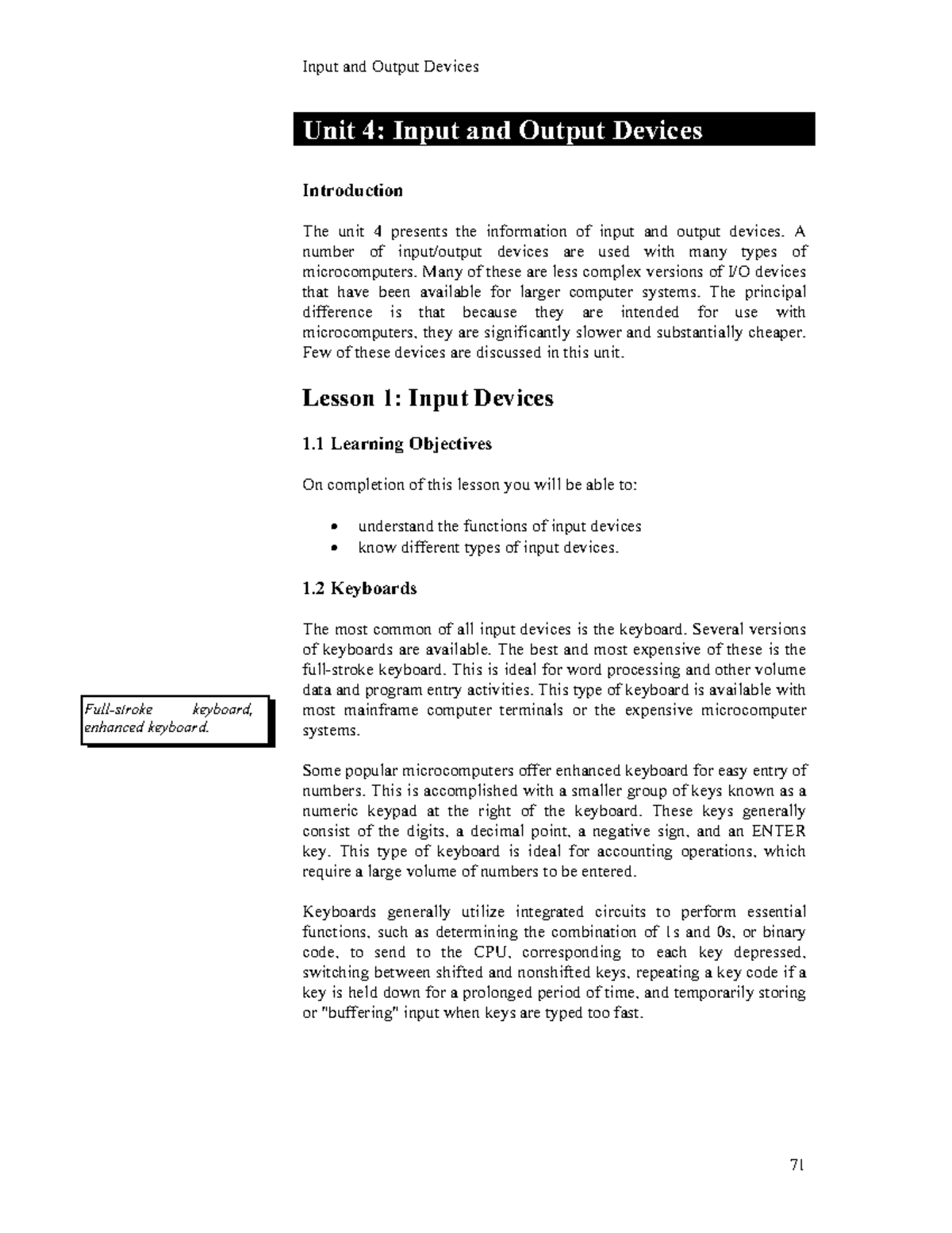 Unit-04 - Notes - Input and Output Devices Unit 4: Input and Output ...